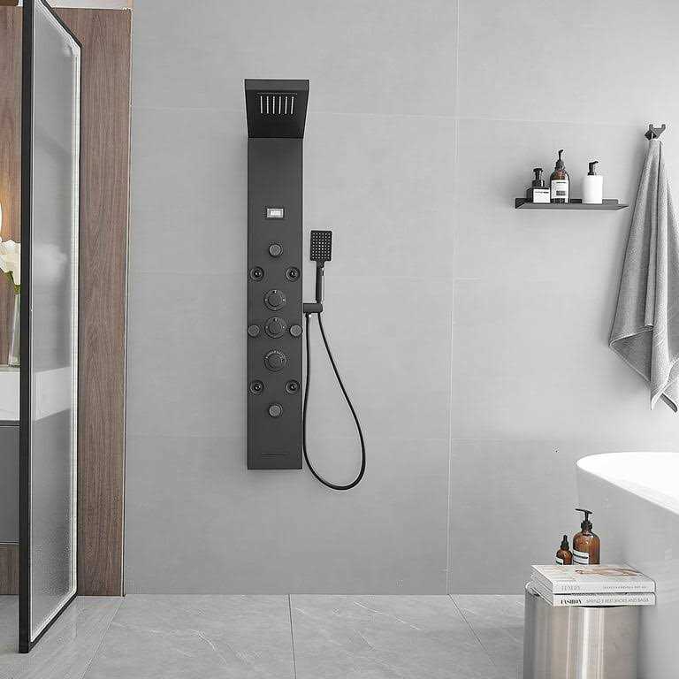 BWE 8-jet Rainfall Shower Tower Shower Panel System with Rainfall Waterfall Shower Head and Shower Wand YTP07-Black - Cheap Fitting