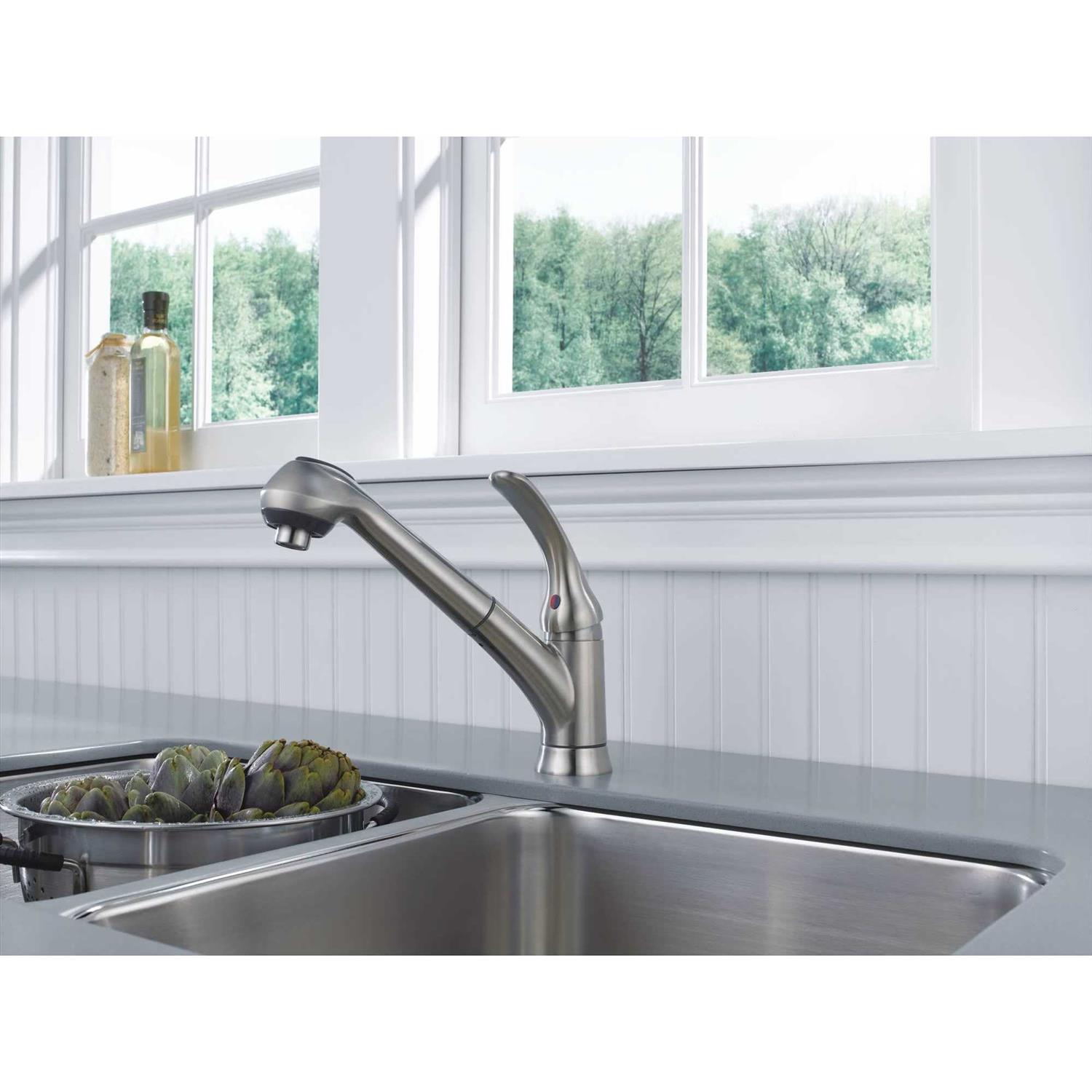 Delta Foundations Single Handle Pull-Out Kitchen Faucet B4310LF - Cheap Fitting