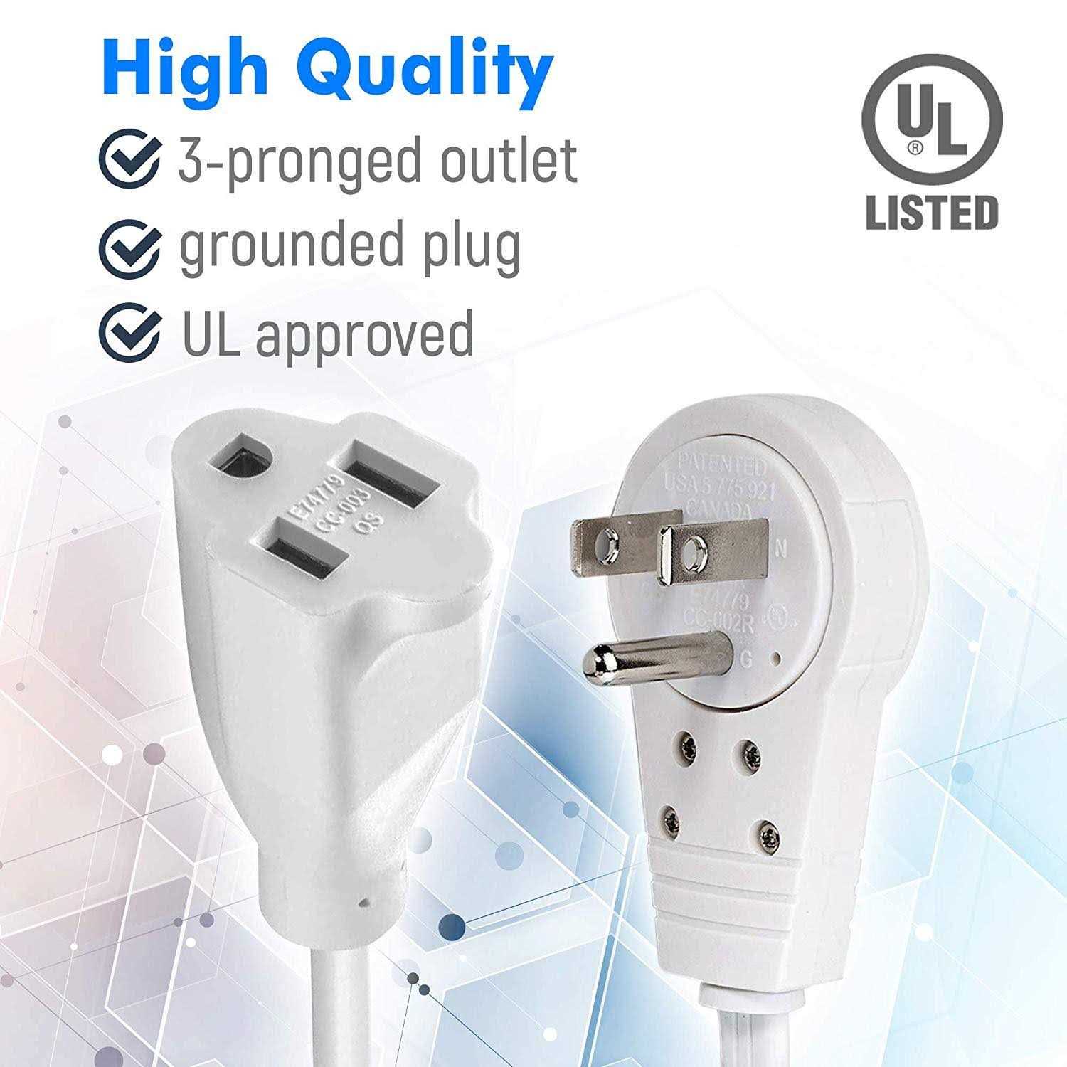 Maximm Extension Cord White Flat Plug Rotating Short Power Cord Single Outlet - Cheap Fitting