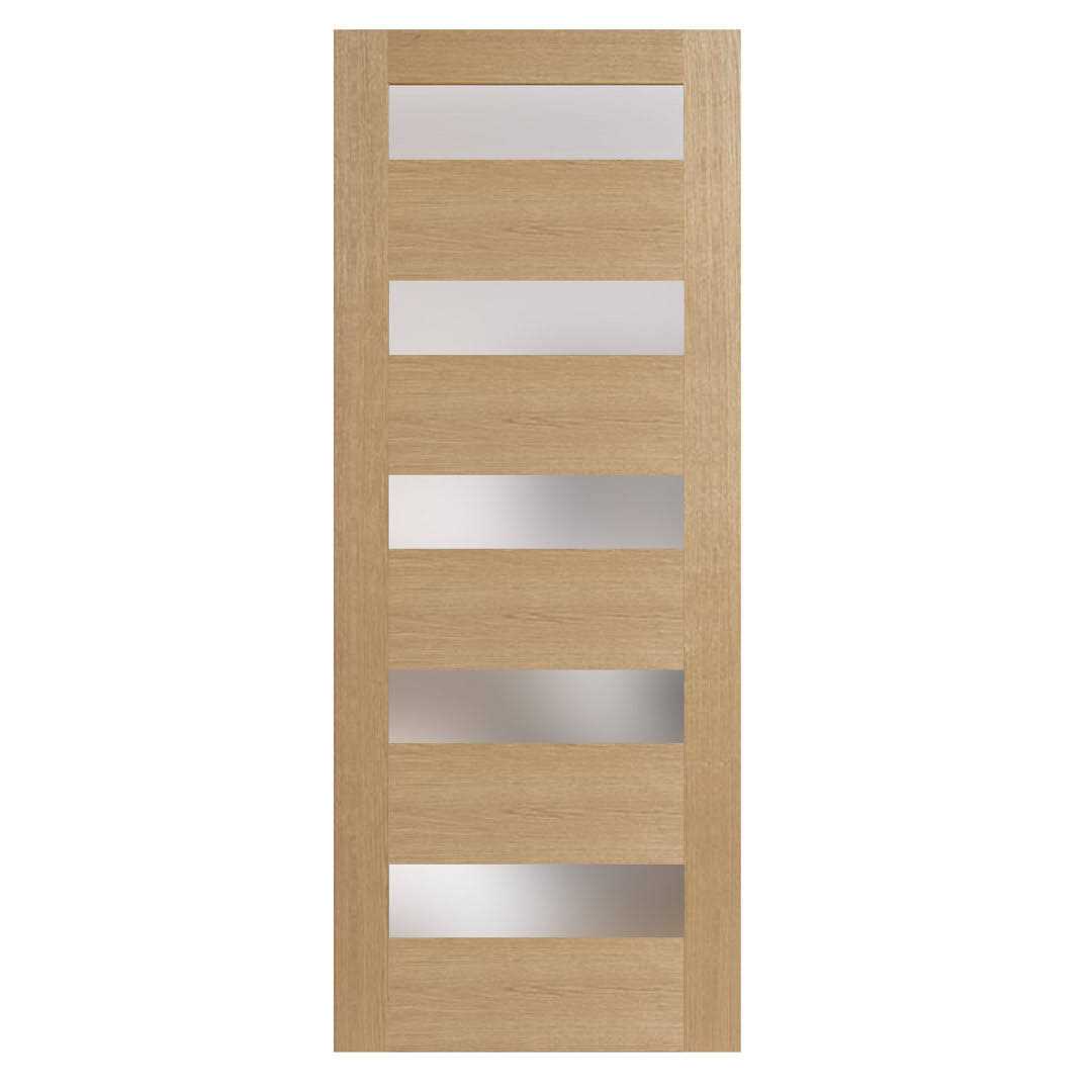 Stile Doors 5Lwo 80 inch White Oak 5 Lite Satin Etched Glass Solid Core Slab - Cheap Fitting