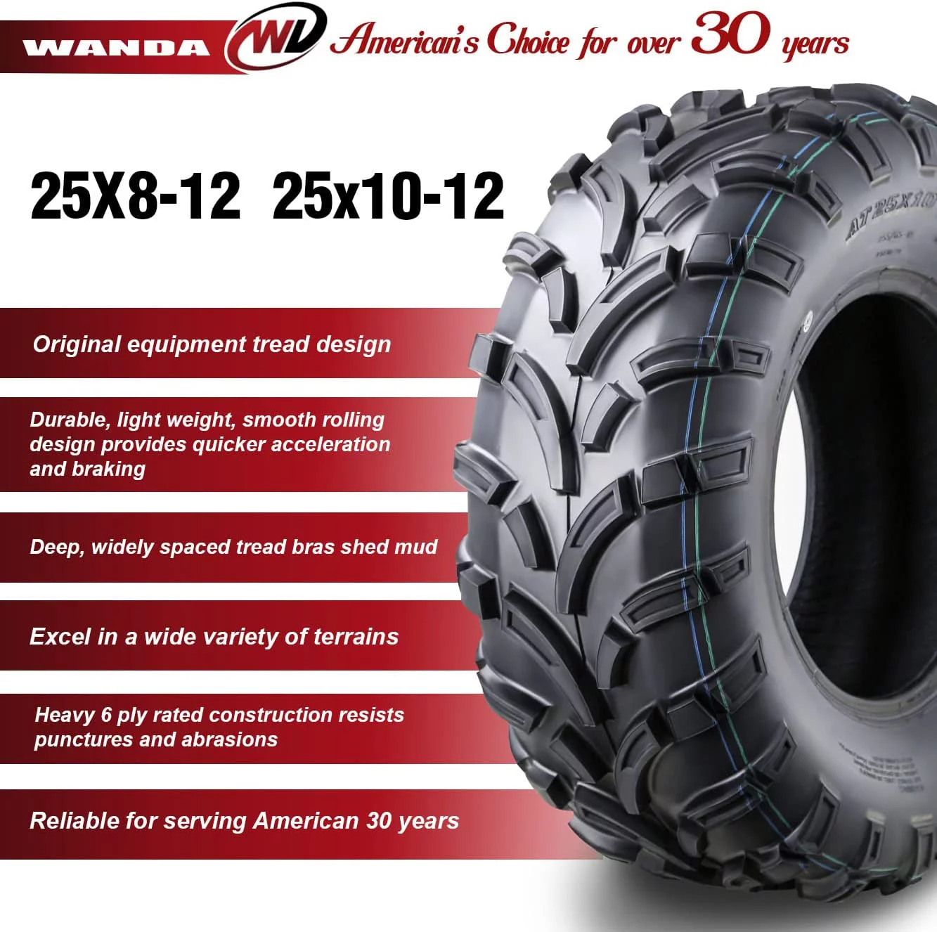 Wanda ATV/UTV Tires 25x8-12 Front & 25x10-12 Rear /6PR P373, Set 4 - Cheap Fitting