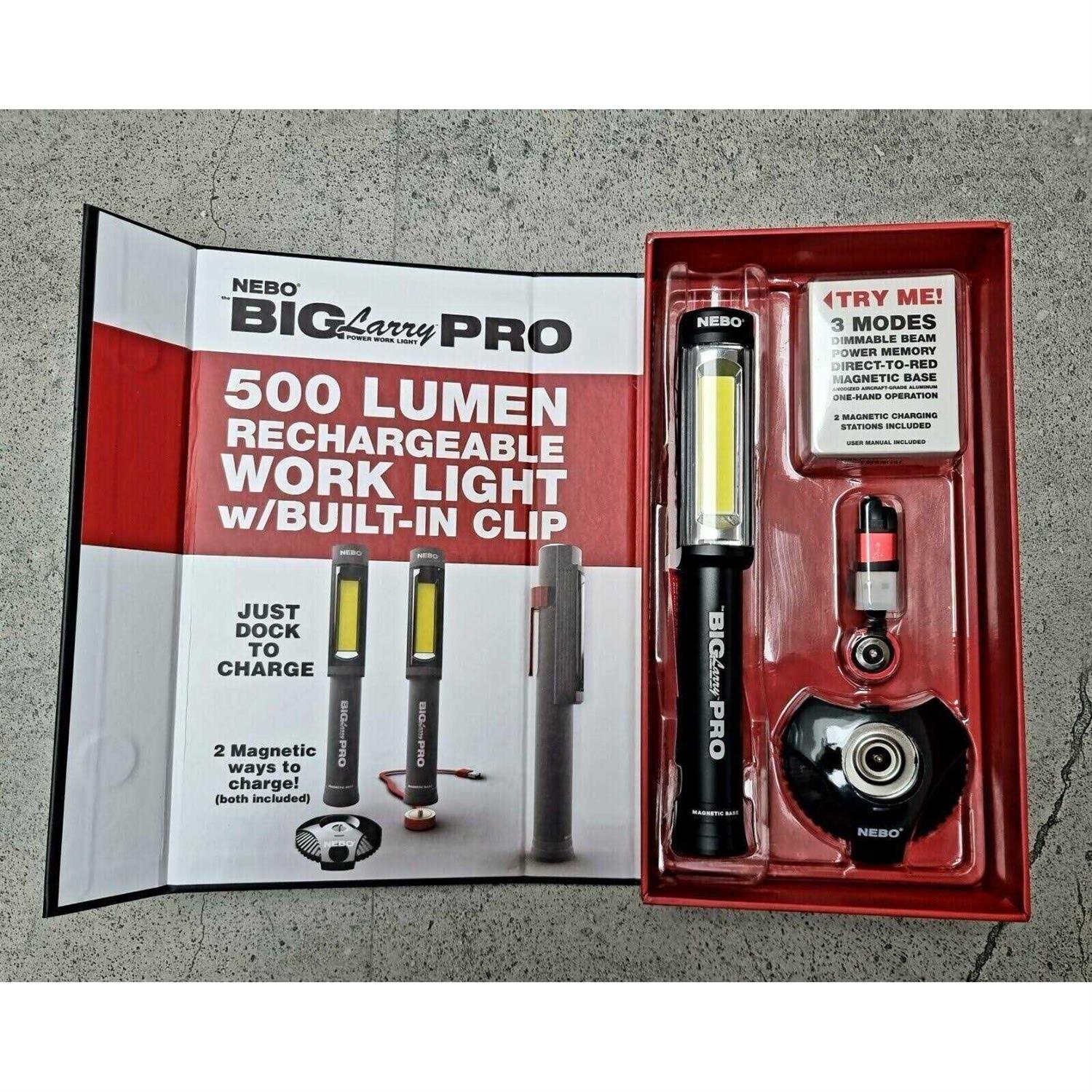 NEBO Big Larry PRO Flashlight, High Power 500 Lumen Work Light, Red Hazard Flasher, Fully Rechargeable, Water and Impact Resistant - Cheap Fitting