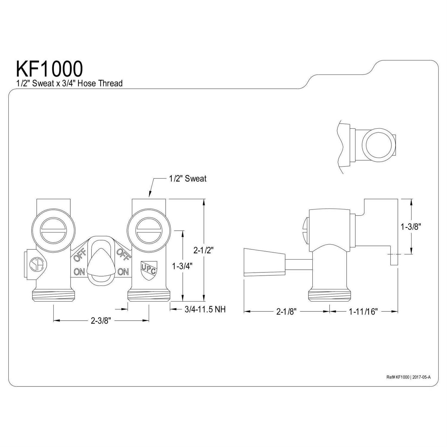 Kingston Brass KF1000 1/2 Sweat Inlet x 3/4 Hose Thread - Cheap Fitting