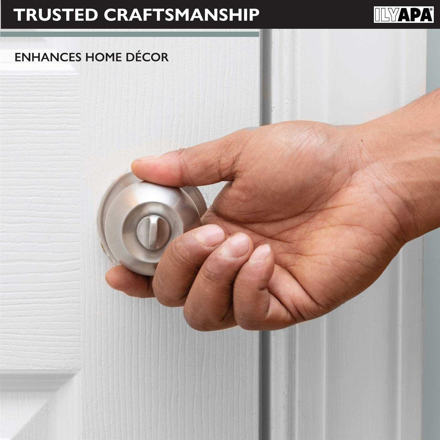 Ilyapa Privacy Door Knob for Bed/Bath Ball Satin Nickel Interior Keyless Turn Thumb Locking Round Door Handle - Cheap Fitting