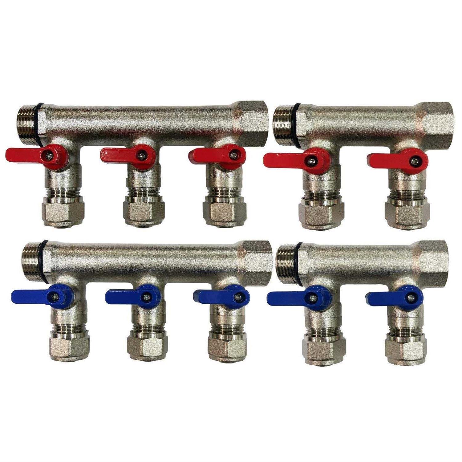 VN INFINITE QALITY 3/4 Loops Plumbing Manifolds w/ 1/2 Pex Ball Valves, Red and Blue Handles - Cheap Fitting