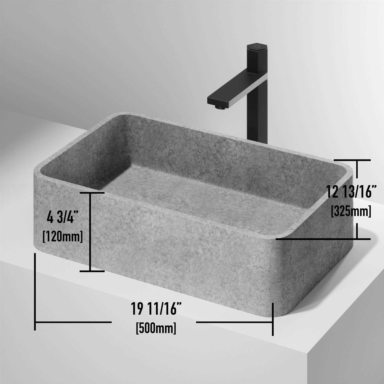 VIGO Concreto Stone VG04062 19 in. Rectangular Bathroom Vessel Sink in Gray - Cheap Fitting