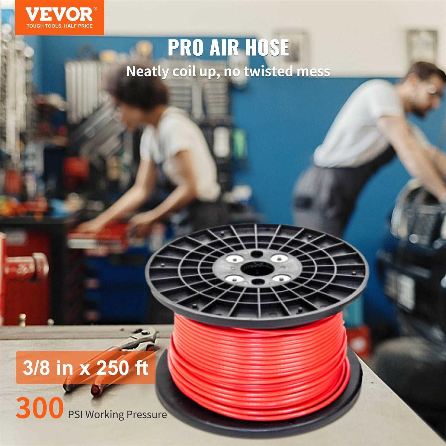 VEVOR Air Hose 3/8 inch x 250 ft 300 PSI Heavy Duty - Cheap Fitting