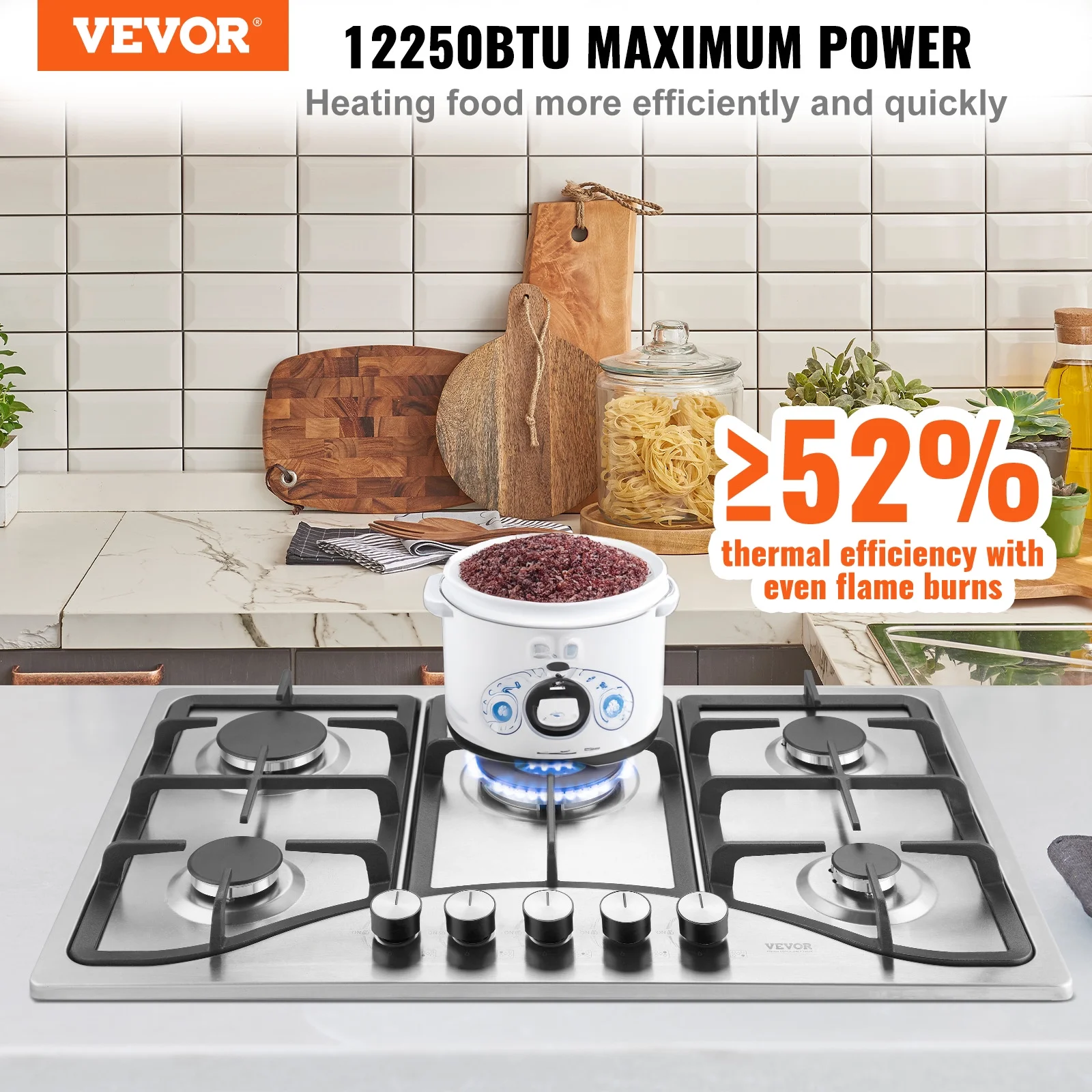 BENTISM Gas Cooktop Stove Top 30 inch Max 12250BTU 5 Burners Built-in LPG/NG Convertible - Cheap Fitting