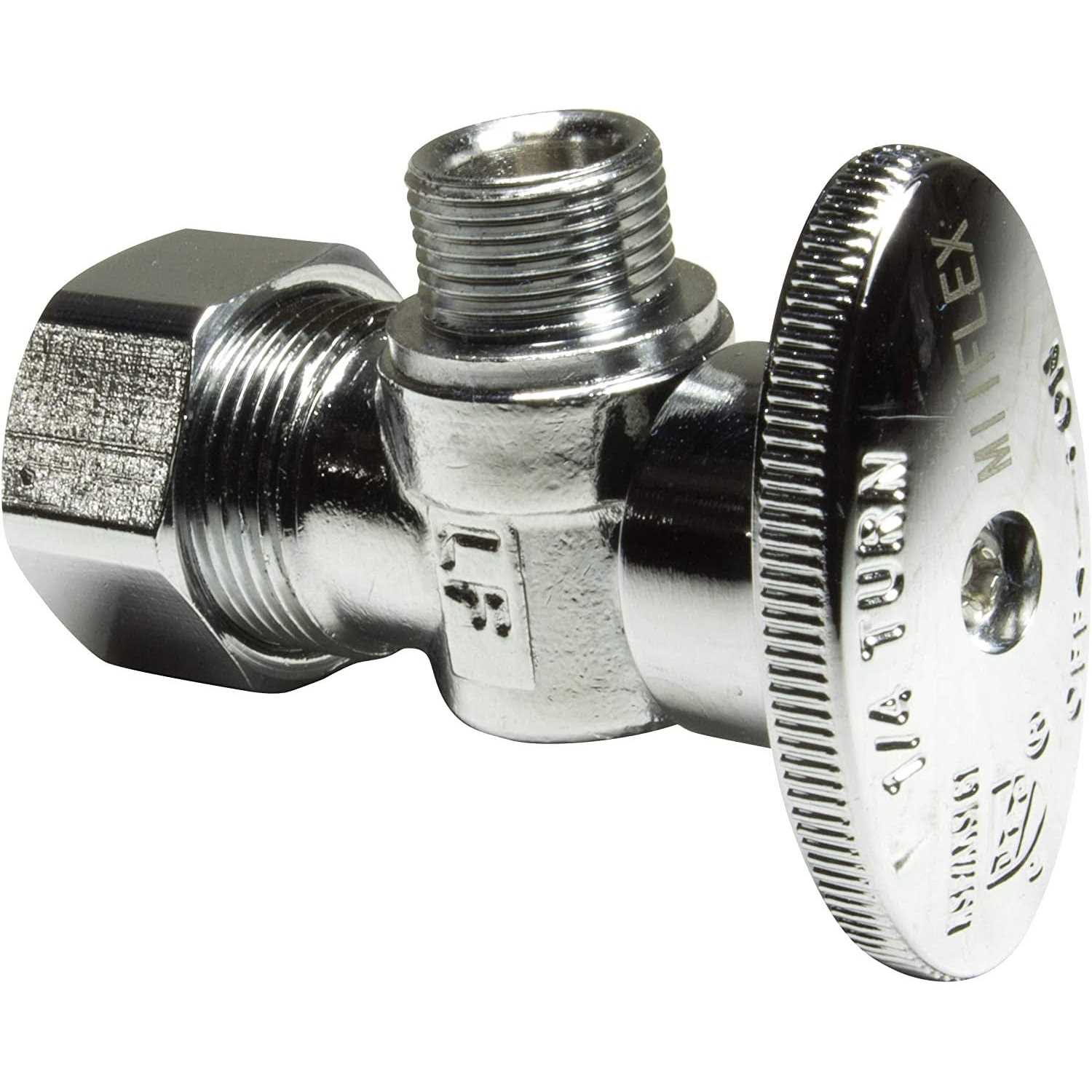 Complete Set 1/2 in. NOM Inlet x 3/8 in. OD Compression Outlet Angle Shut Off Valve + Escutcheon Plate + 20 Long Stainless Steel Braided Faucet - Cheap Fitting