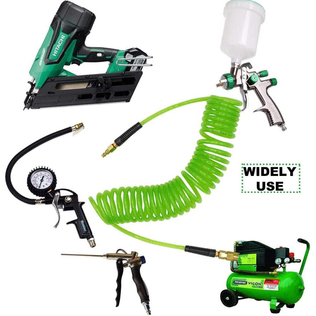 Yotoo Polyurethane Recoil Air Hose 1/4 inch Inner Diameter by 25′ Long with Bend Restrictor, 1/4 inch Industrial Quick Coupler and Plug - Cheap Fitting