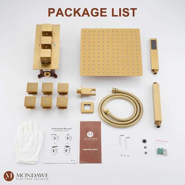 Mondawe MD6865-BG Thermostatic Shower System with Rough-In Valve Finish: Brushed Gold - Cheap Fitting