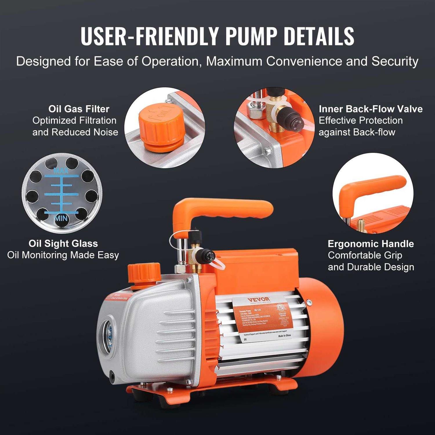 VEVOR Vacuum Pump and Gauge Set 1/4 Hp 4.5 Cfm Single Stage Rotary Vane Hvac Air Vacuum Pump Manifold Gauge for R134a R410a - Cheap Fitting