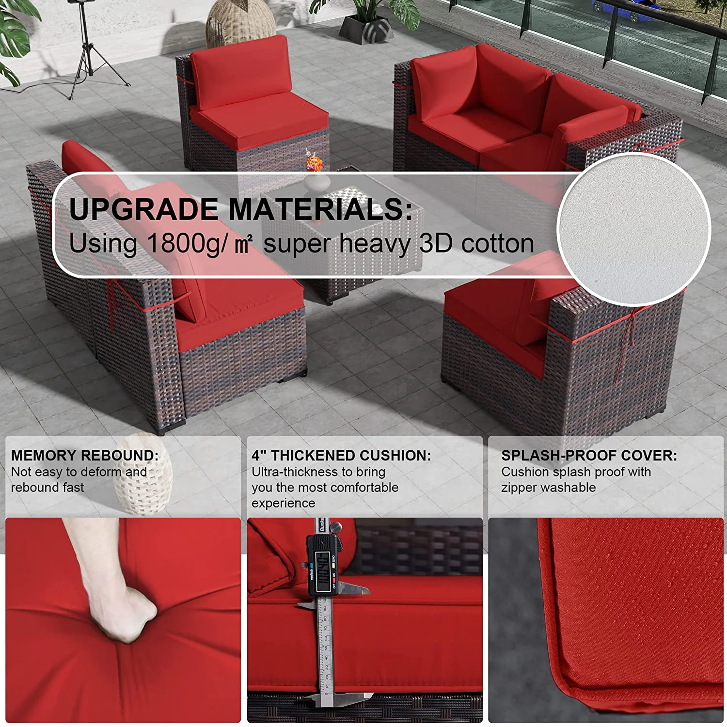 Gotland 7 Piece Outdoor Patio Furniture Set All-Weather Wicker Rattan Sofa Set Outdoor Sectional Conversation Set with 3 Loveseats,1 Dining Table and 3 Footrests,Grey - Cheap Fitting