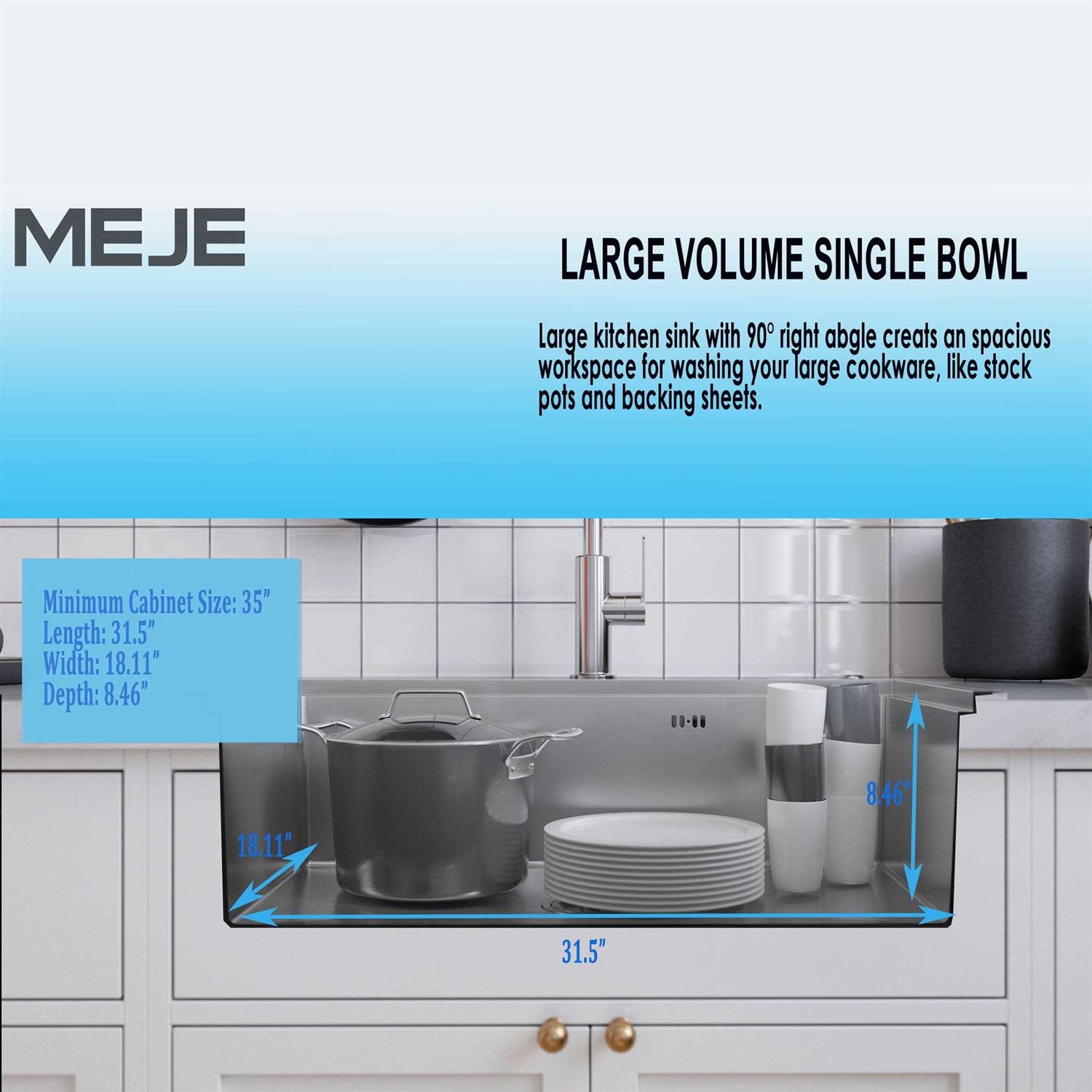 Meje 31.5 x Steel Workstation Kitchen Sink - Cheap Fitting