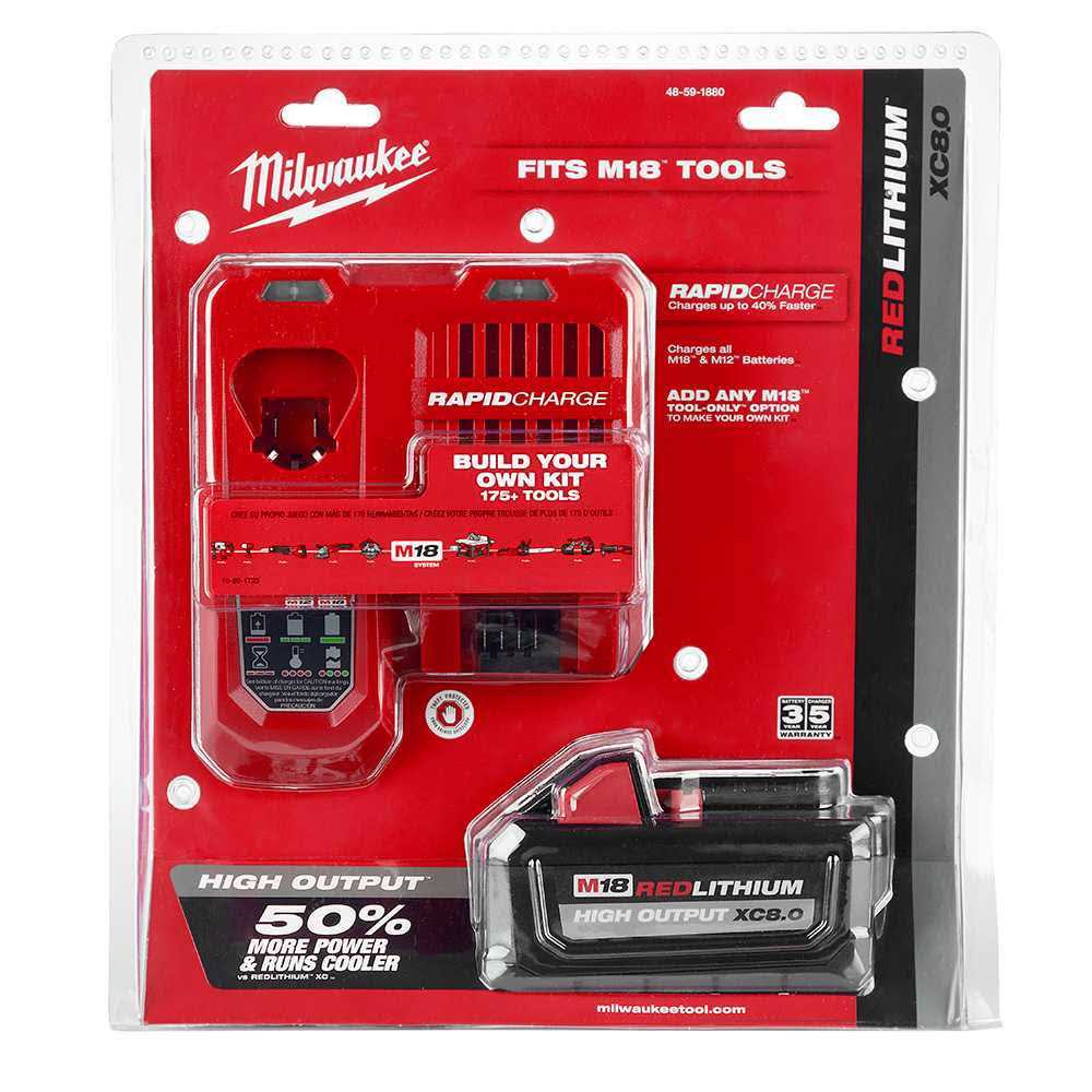 Milwaukee 48-59-1880 M18 REDLITHIUM HIGH OUTPUT XC8.0 Starter Kit - Cheap Fitting