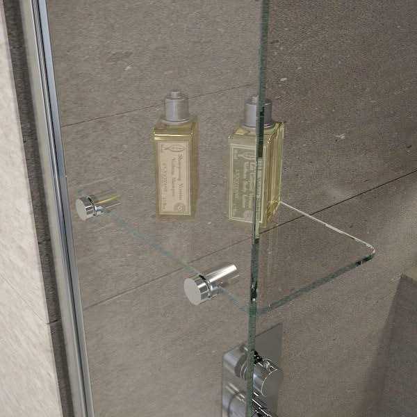 LuxWay Poseidon 60 in. W x 59 in. H Fixed Frameless Splash Panel and Curtain Rod Tub Door in Chrome with Clear Glass and Shelf - Cheap Fitting