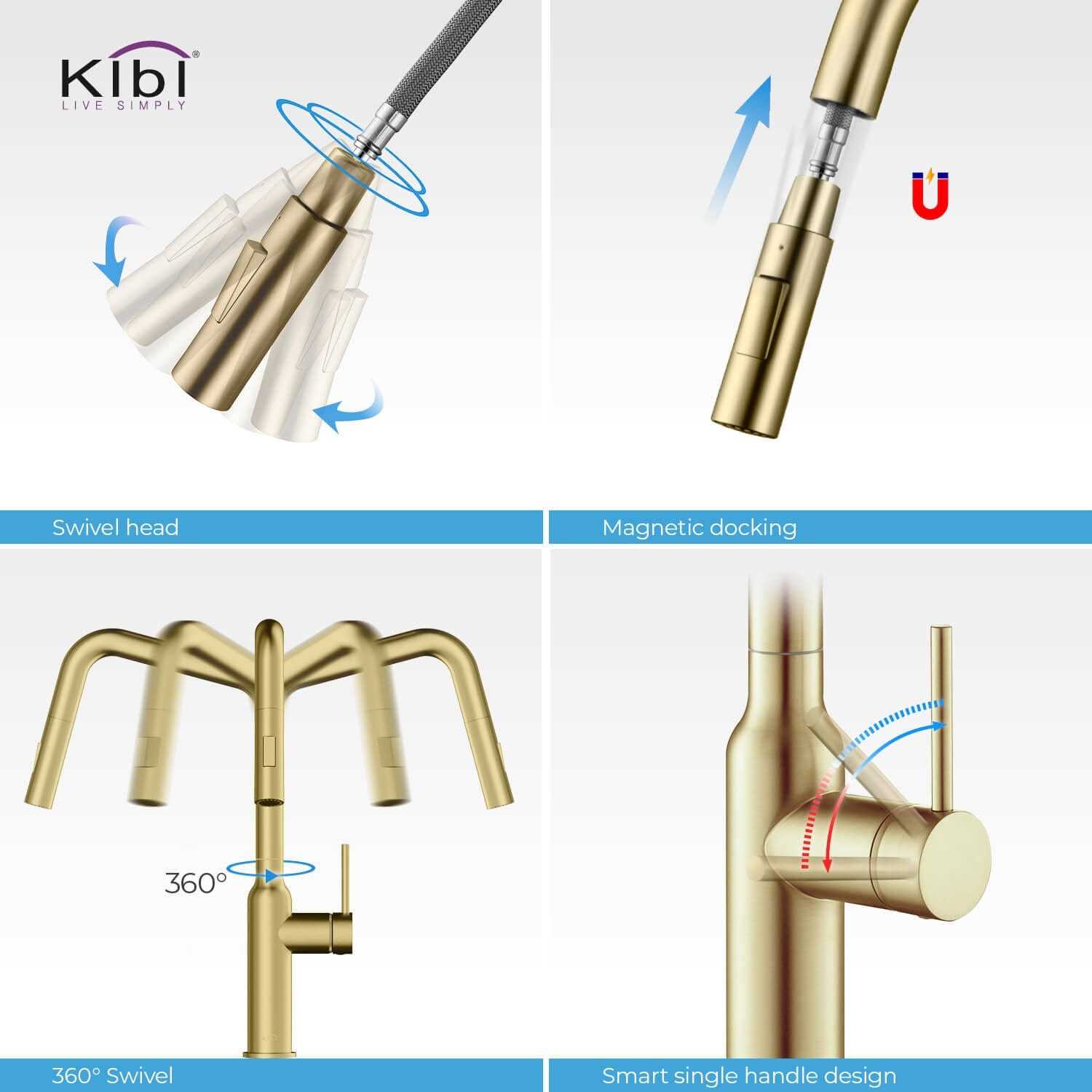 KIBI Macon Pull Down Single Handle Kitchen Faucet with Accessories Finish - Cheap Fitting