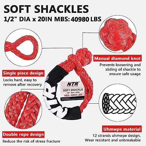 NTR 1-1/8 x 30′ Kinetic Recovery Tow Rope with 2 UHMWPE Soft Shackles - Cheap Fitting