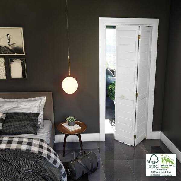 EightDoors 80 inch x Flat Louver White Prefinished Pine Wood Bifold Door with Hardware Included - Cheap Fitting