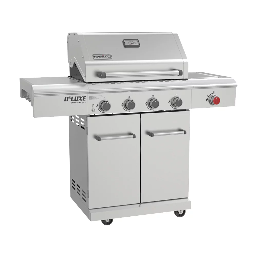Nexgrill Deluxe 4-Burner Dual Energy Propane Gas Grill with Infrared Side Burner and Cabinets - 63000BTUs - Cheap Fitting