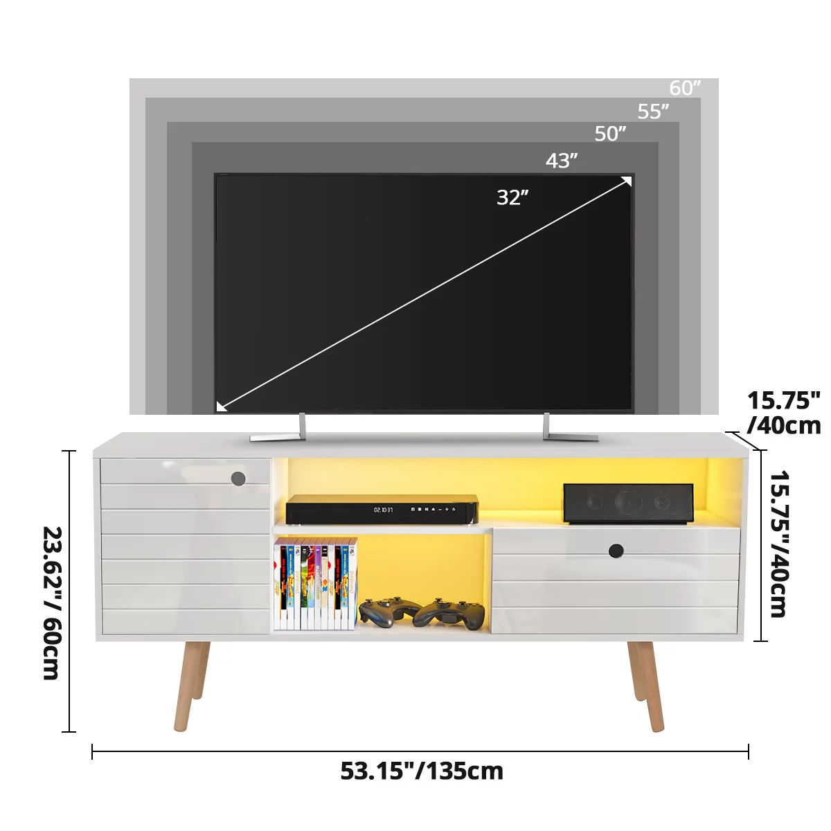 Hommpa LED TV Stand Modern TV Cabinet with Drawers Storage Media Console for TV up to 60'' Flat Screen for Living Room Furniture Entertainment Center - Cheap Fitting
