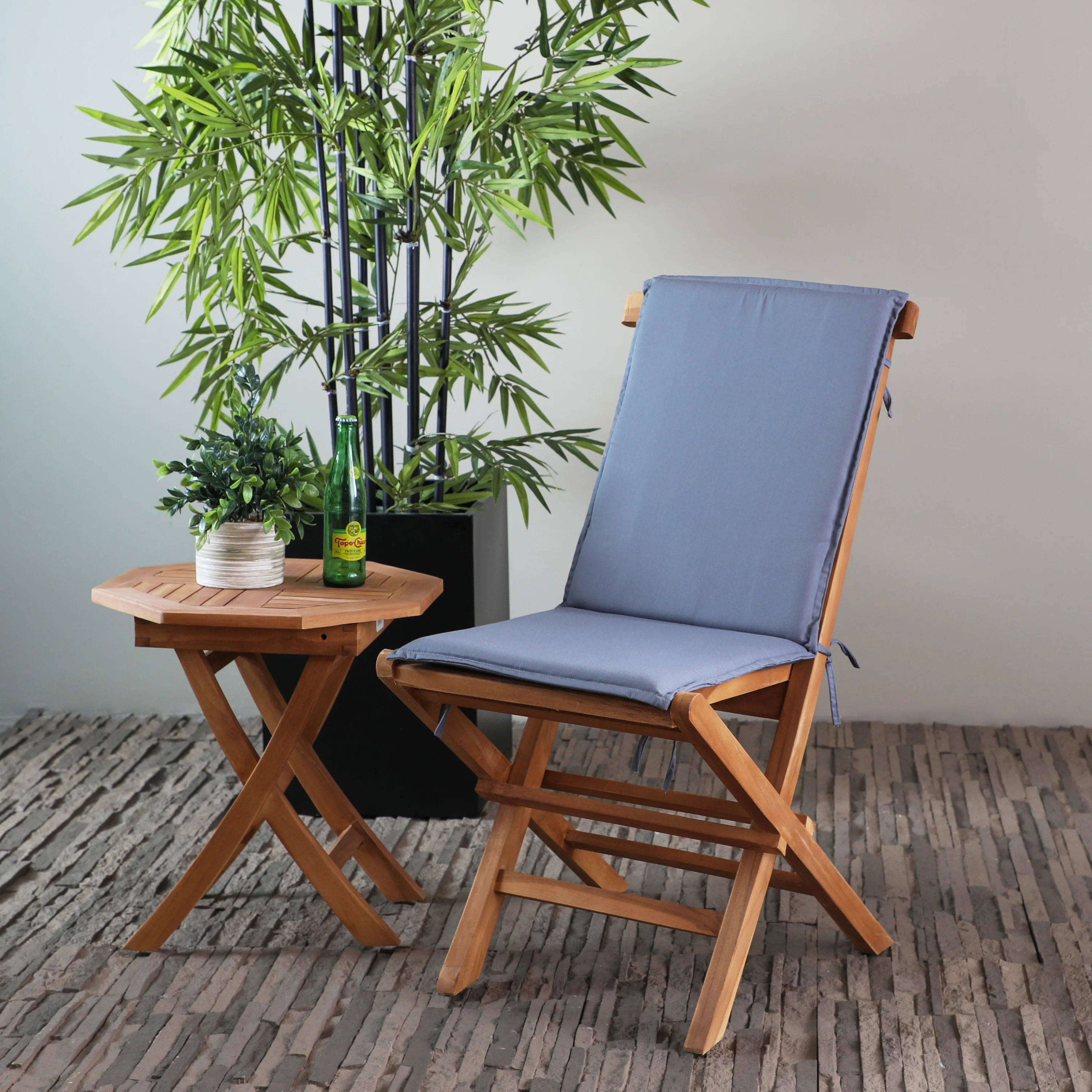 DecMode Folding Outdoor Dining Chair with Cushions - Teak Wood - Set of 2 - Brown - Cheap Fitting