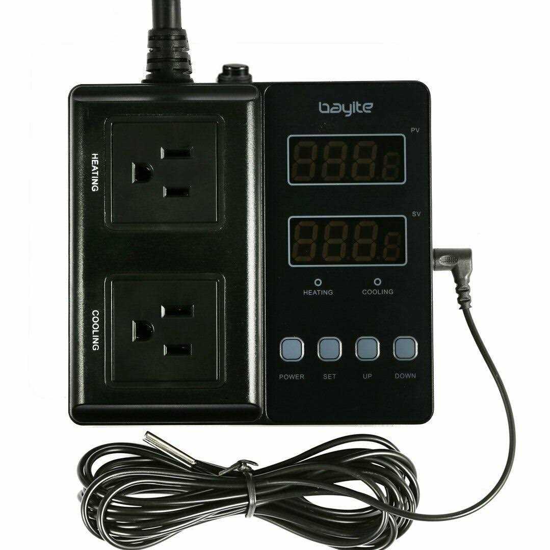 Bayite Temperature Controller 1650W 15A BTC211 Dual Digital Outlet Thermostat Plug, Pre-Wired, 2 Stage Heating and Cooling Mode - Cheap Fitting