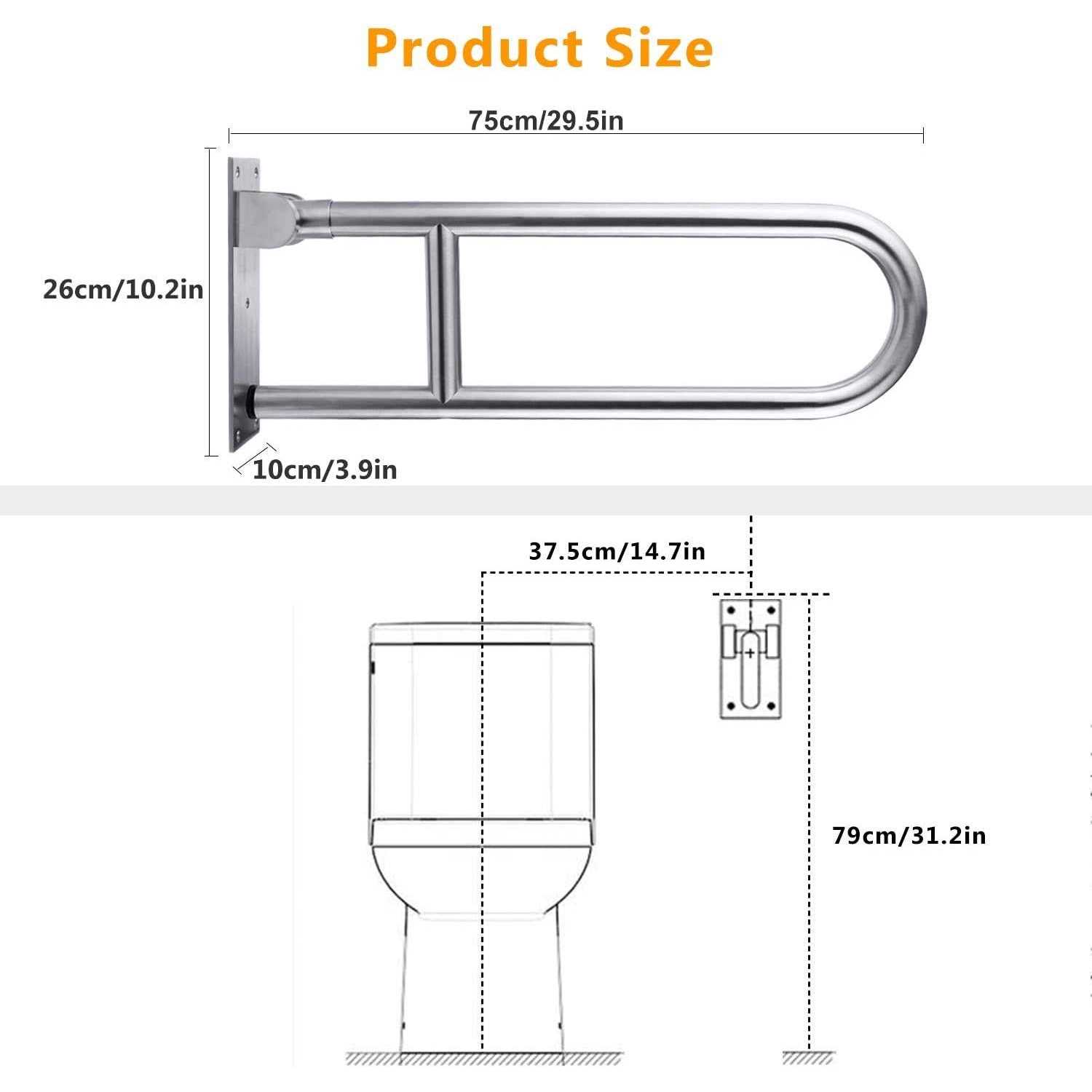 29.5 INCH Toilet Grab Bar Stainless Steel Handicap Rails Grab Bars Bathroom Support for Elderly Bariatric Disabled Commode Safety Hand Railing Guard - Cheap Fitting