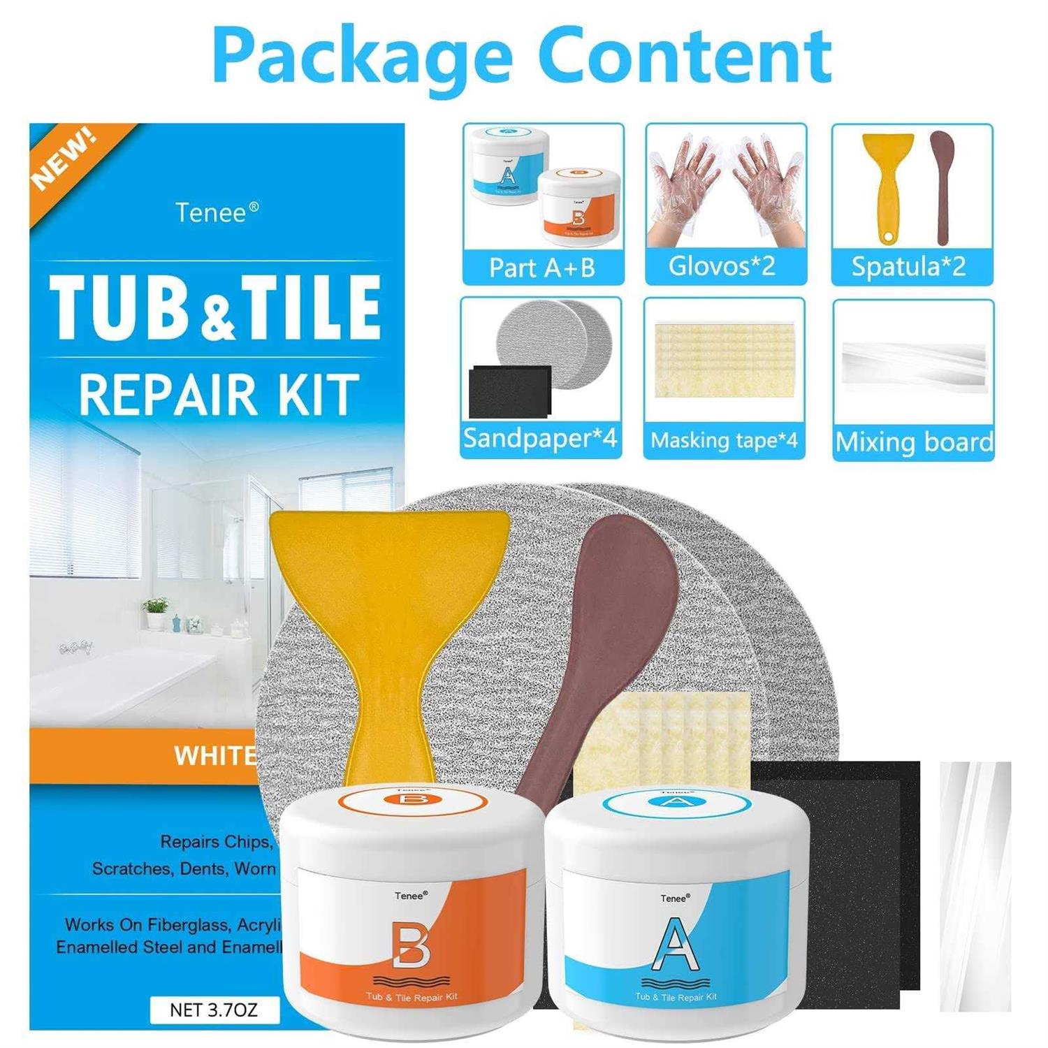 Tub Repair Kit White & Porcelain Repair Kit 3.7 OZ Fiberglass Repair Kit with Super Adhesion - Cheap Fitting