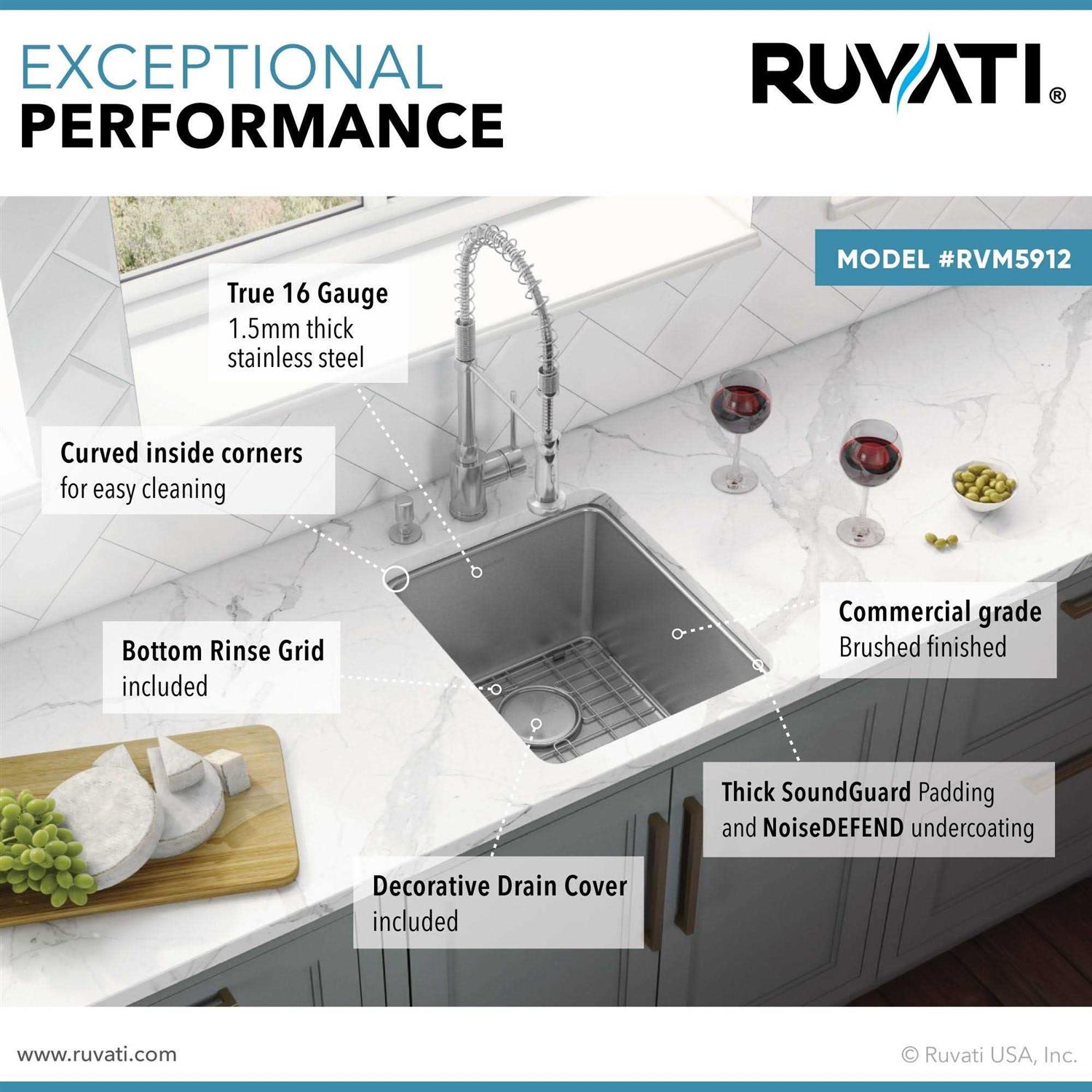 Ruvati 12-inch Undermount Bar Prep Kitchen Sink 16 Gauge Stainless Steel Single Bowl RVM5912 - Cheap Fitting