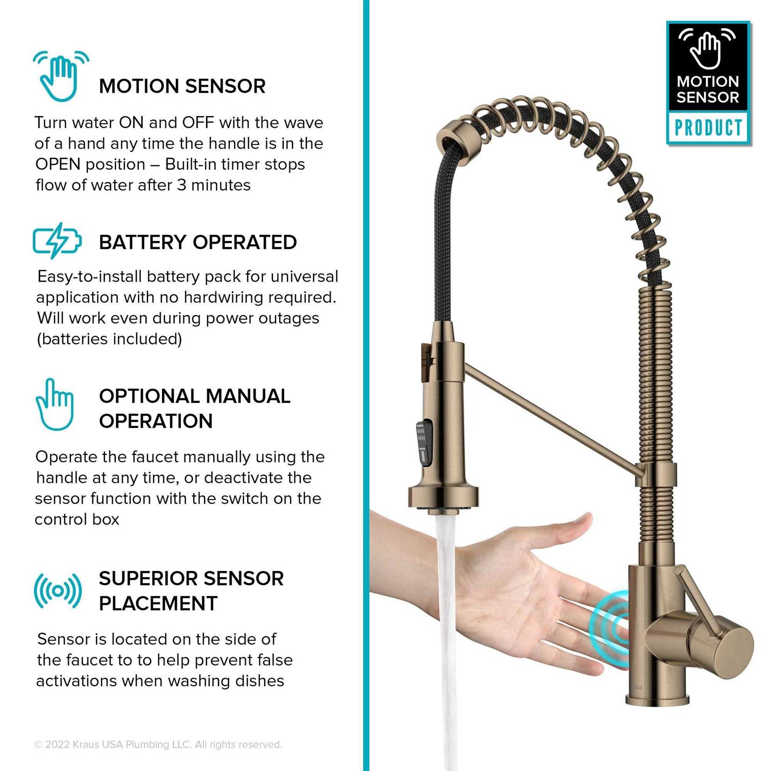 Kraus Bolden Single Handle Touchless Sensor Commercial 18-Inch Pull Down Kitchen Faucet KSF-1610SFACB - Cheap Fitting