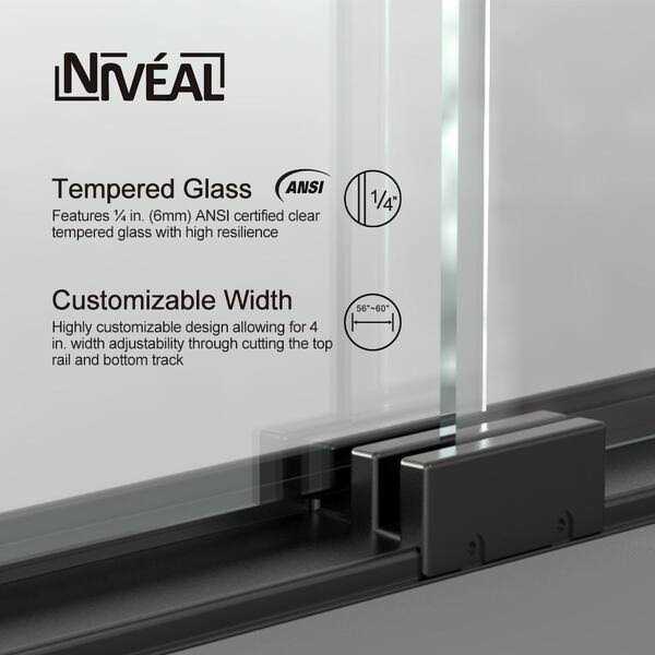 niveal Vale 60 in. W x 60 in. H Sliding Semi Frameless Tub Door Finish - Cheap Fitting