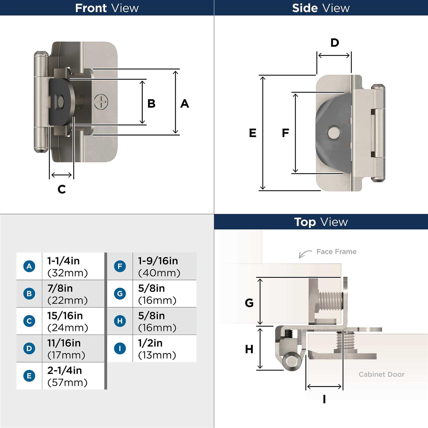 Amerock Double Demountable 1/2 Overlay Cabinet Hinge BPR8704G10 - Cheap Fitting