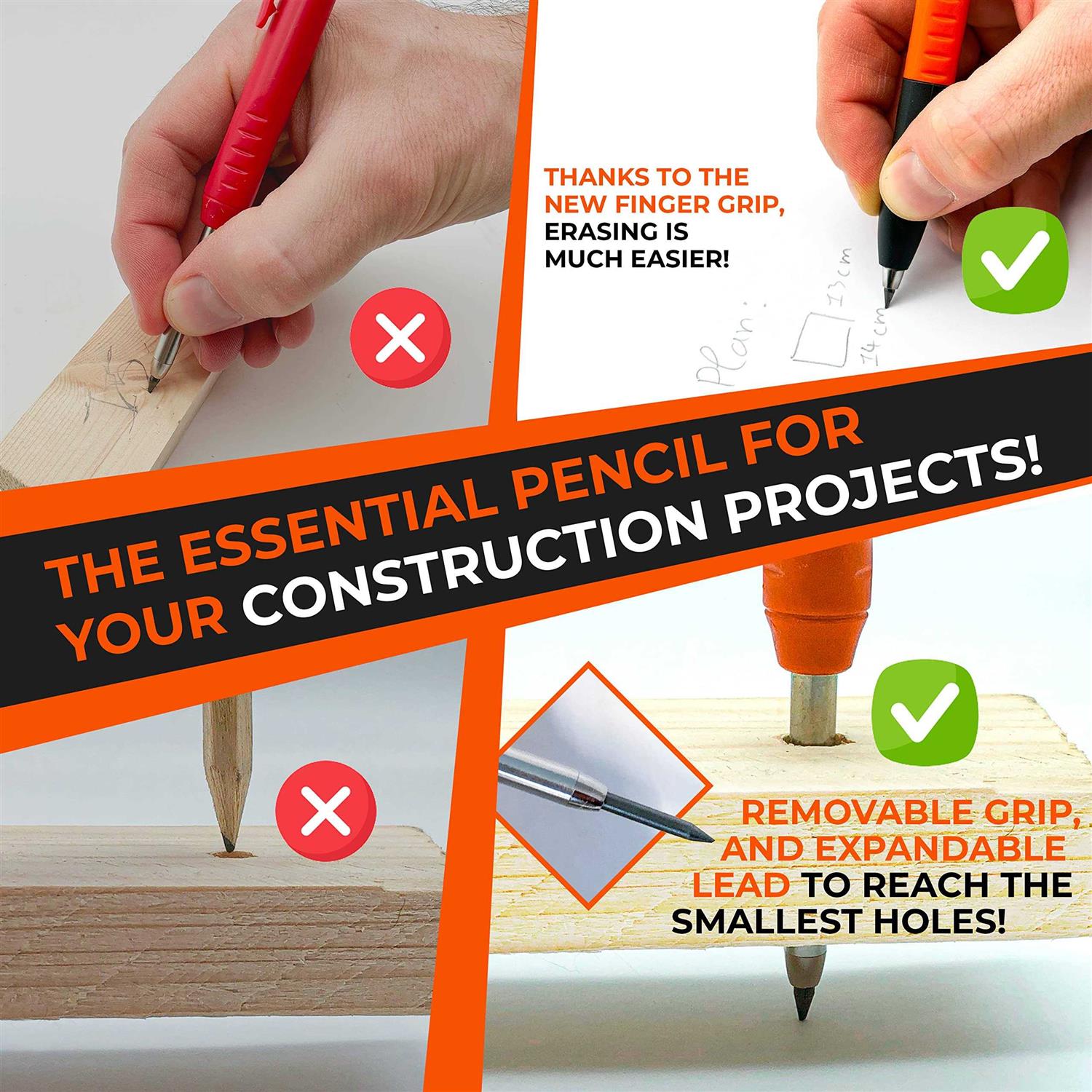 THORVALD Carpenter Pencils Set for Carpenter Incl. 7 Leads + Sharpener + Finger Grip - Cheap Fitting