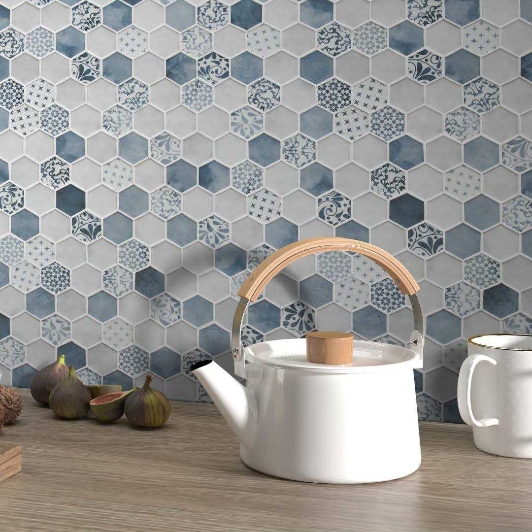 sunwings Concret Hexagon 11.7×10.2in. Mosaic Backsplash. Recycled Glass Cement Looks Floor And Wall Tile - Cheap Fitting