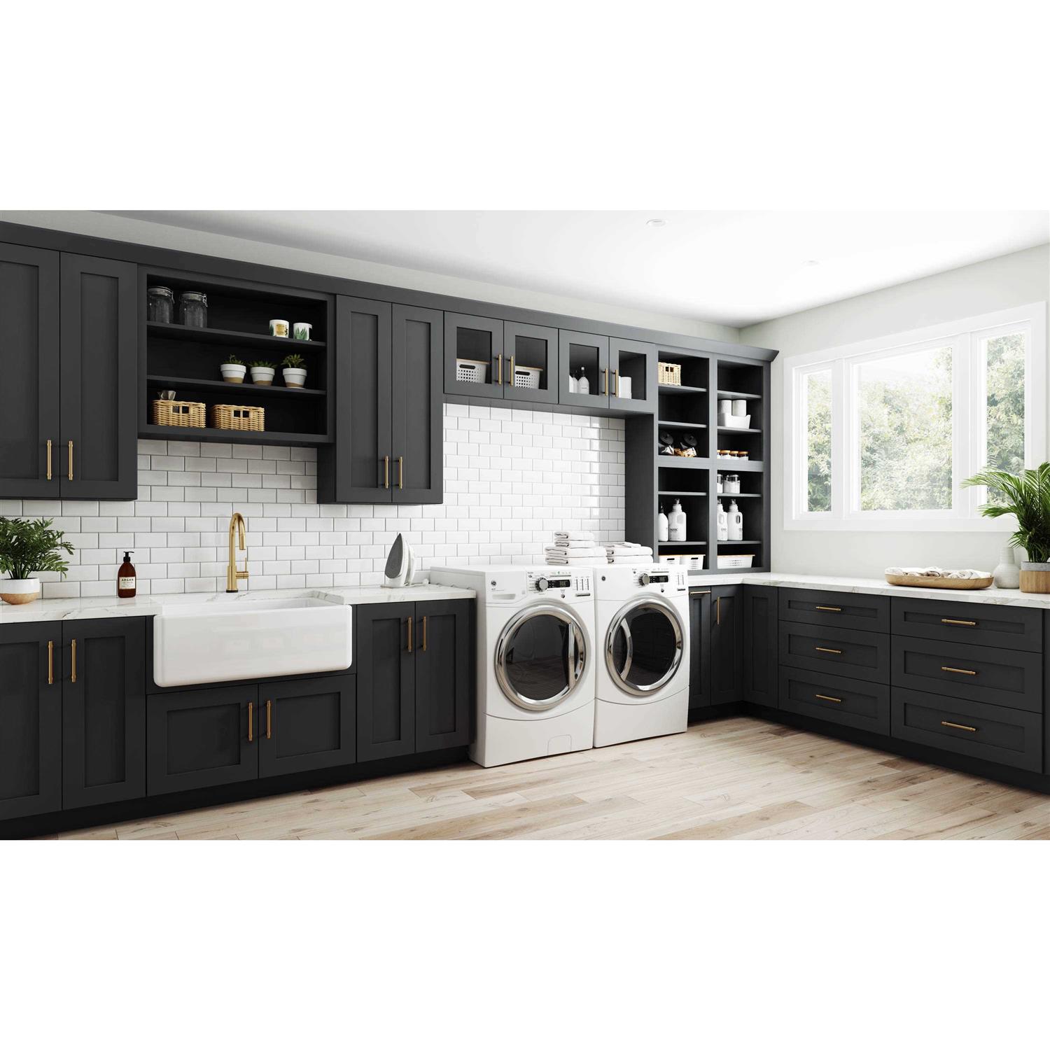 Home Decorators Collection Newport Deep Onyx Plywood Shaker Assembled Kitchen Cabinet Light Rail Molding 96 in W x 0.75 in D x 2.25 in H - Cheap Fitting