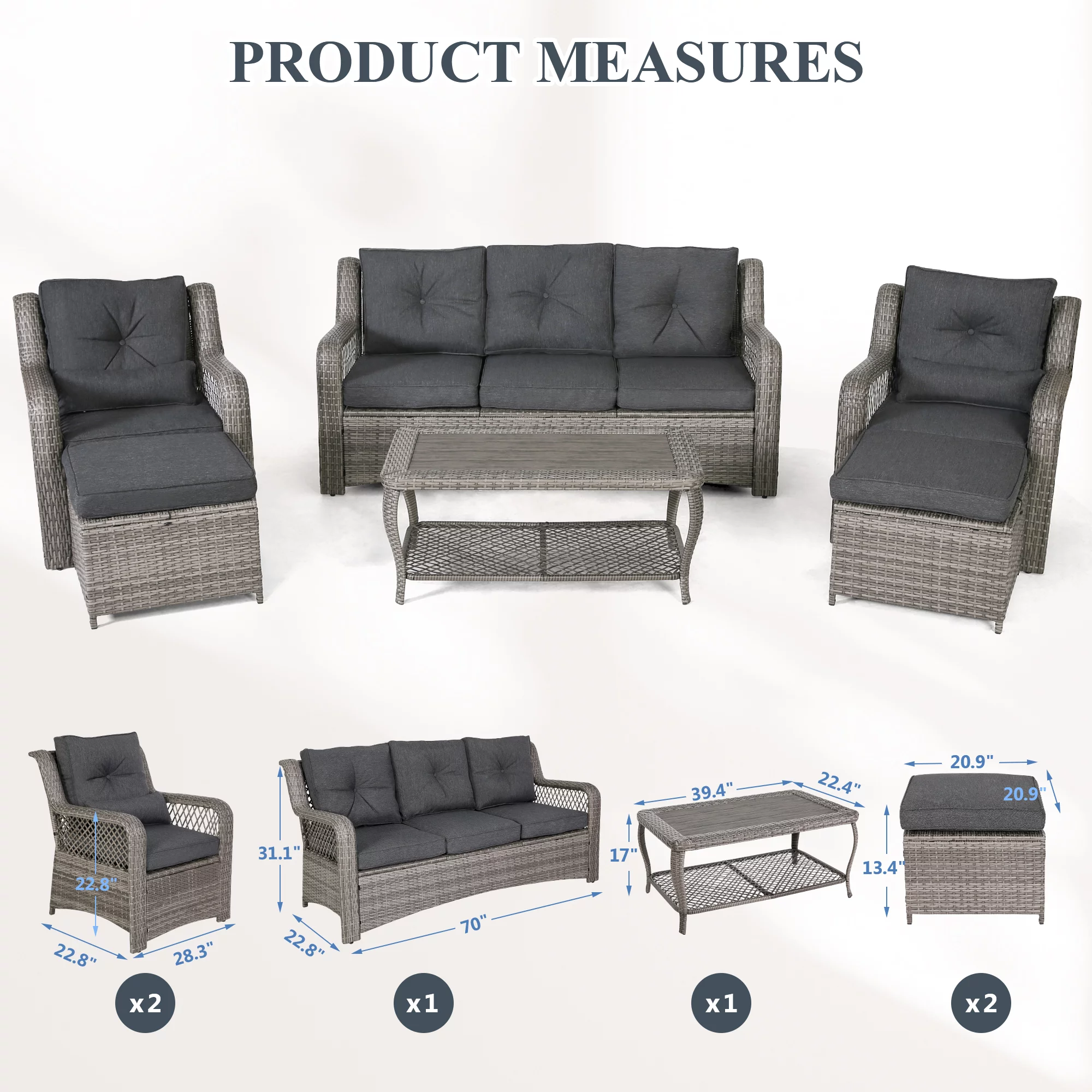 HOMREST Patio Furniture Set 6 Pieces Rattan Outdoor Patio Conversation Sets Sectional Wicker Sofa Chair for Porch Deck with Ottoman Cushions (Grey) - Cheap Fitting