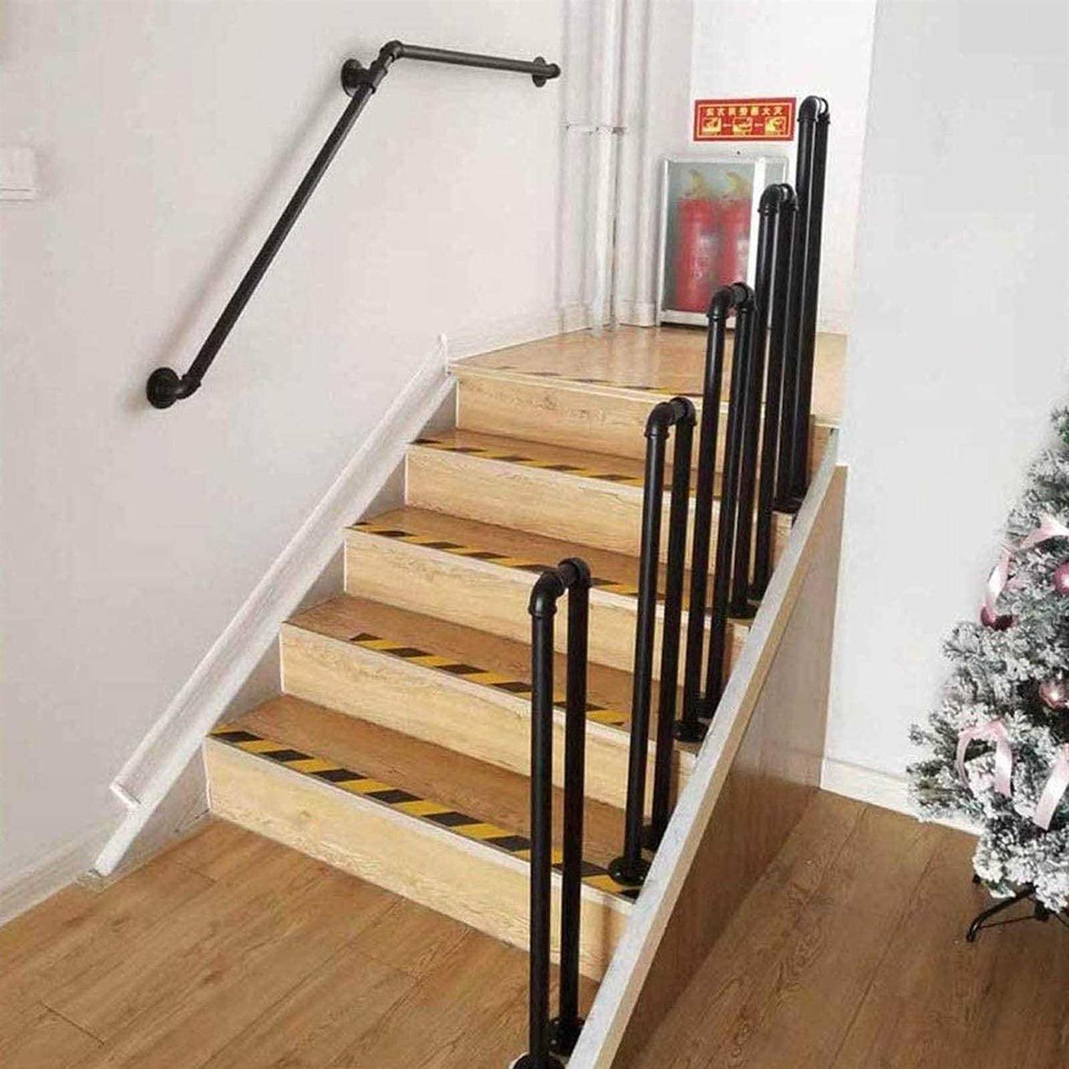 Stair Handrail Matte Black U-Shaped Industrial Wrought Iron Railing Non-Slip Safety for Garden Loft Corridor Villa Hotel Indoor or Outdoor Elderly - Cheap Fitting