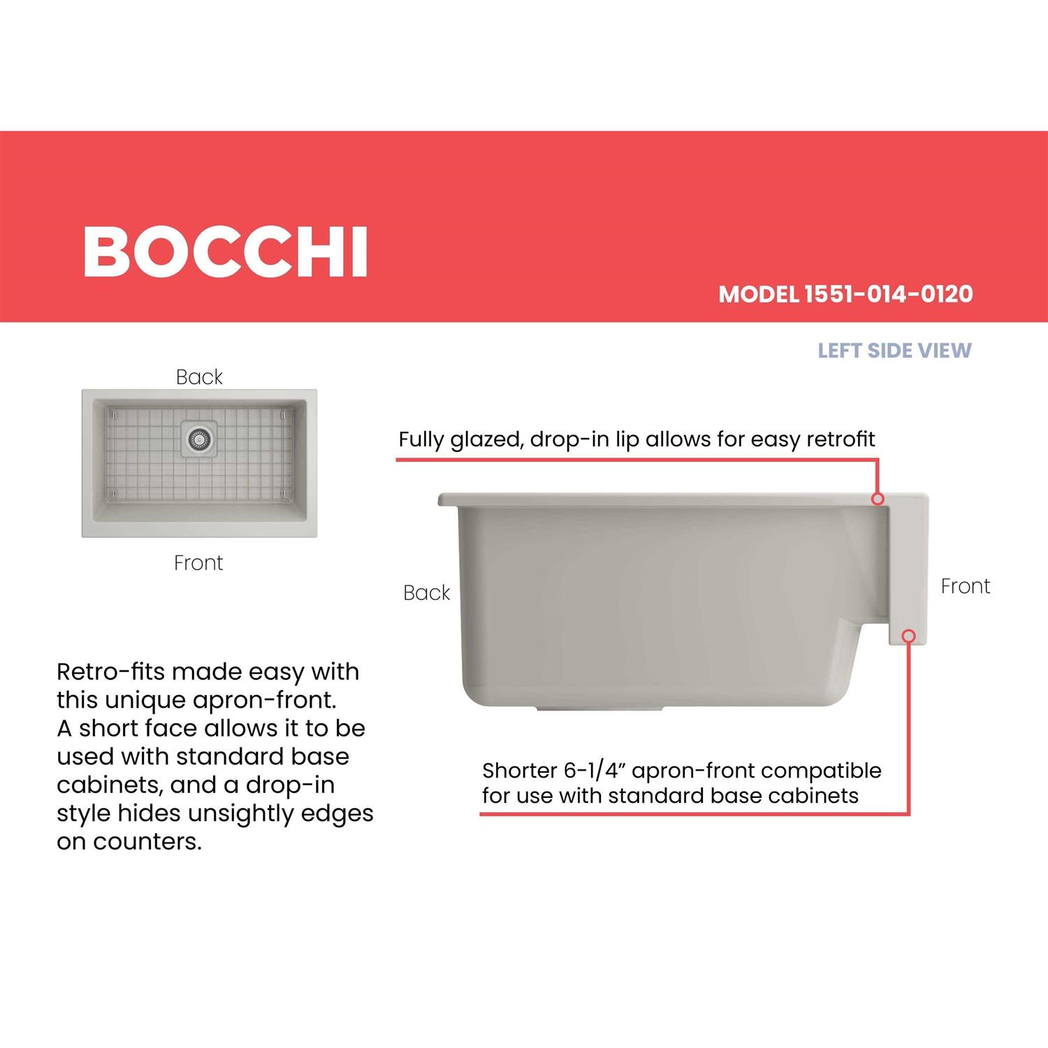 BOCCHI Nuova Pro 34 Single Bowl Fireclay Farmhouse Sink with Grid 1551 - Cheap Fitting