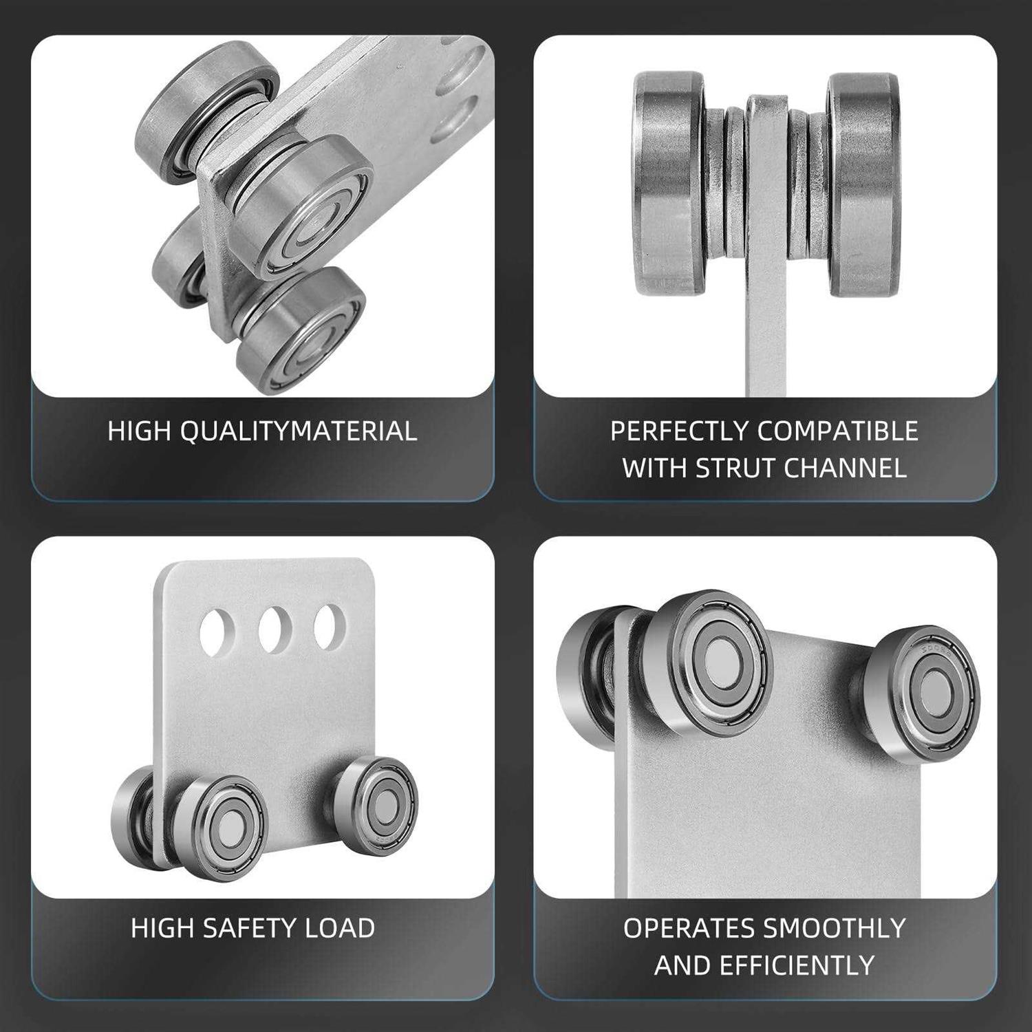 4Pcs 4 Wheel Trolley Assembly Rollers Four Bearing Trolley Assembly for 1-5/8 Wide and All 1-5/8 or Taller Strut Channel - Cheap Fitting