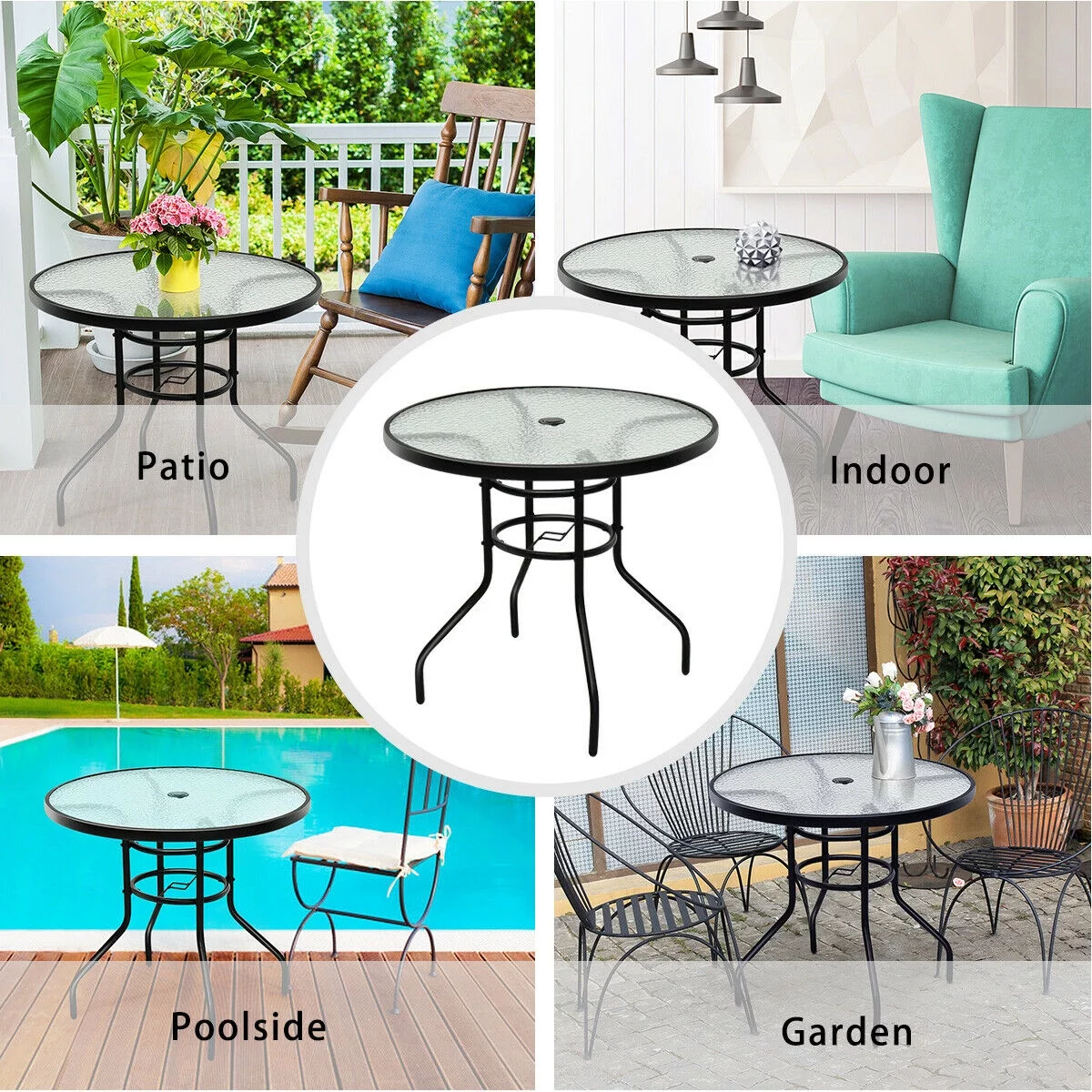 Costway 32'' Patio Round Table Tempered Glass Steel Frame Outdoor Pool Yard Garden - Cheap Fitting