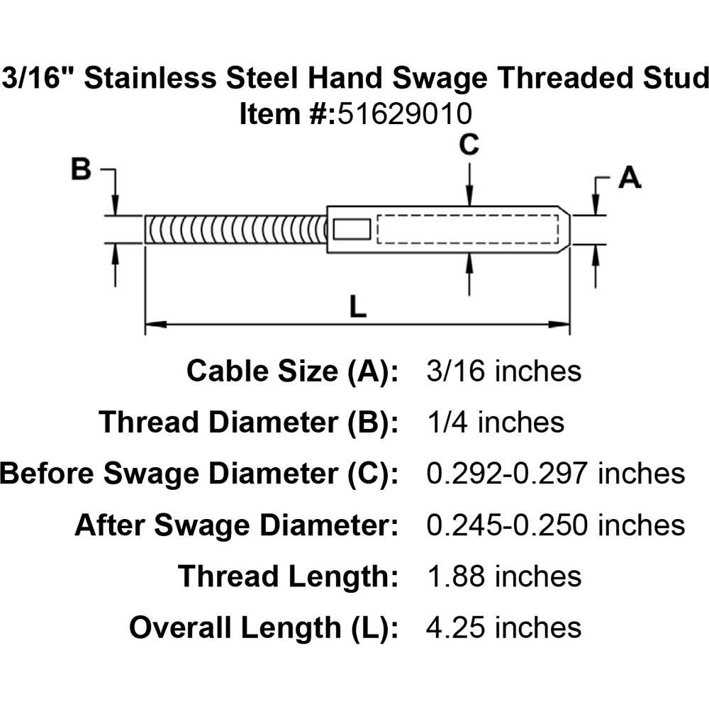 3/16 Stainless Steel Cable Railing Threaded Stud - Cheap Fitting