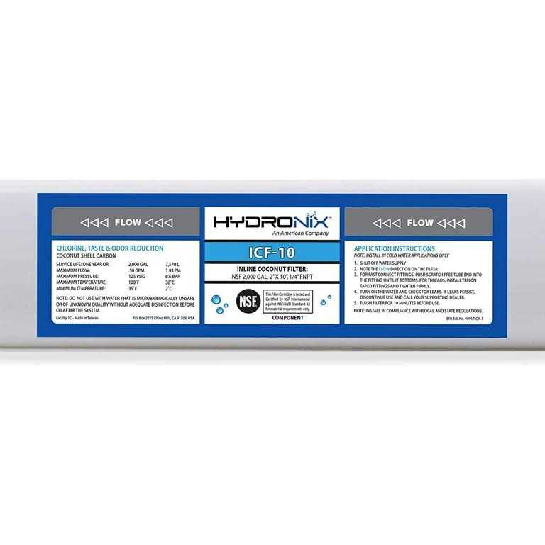 Hydronix ICF-10 Inline Coconut Carbon Water Filter - Cheap Fitting