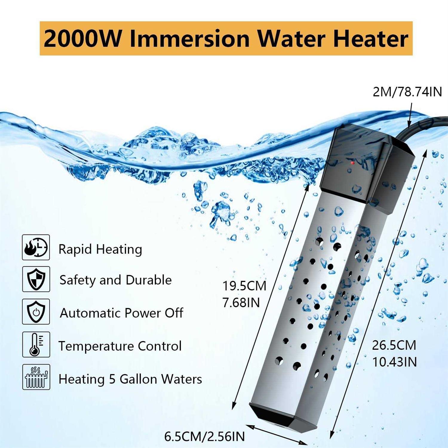 GABROGA 2000W Pool Heater for Inflatable Above Ground Swimming Pool Immersion Water Heater for Bathtub with Thermostat - Cheap Fitting