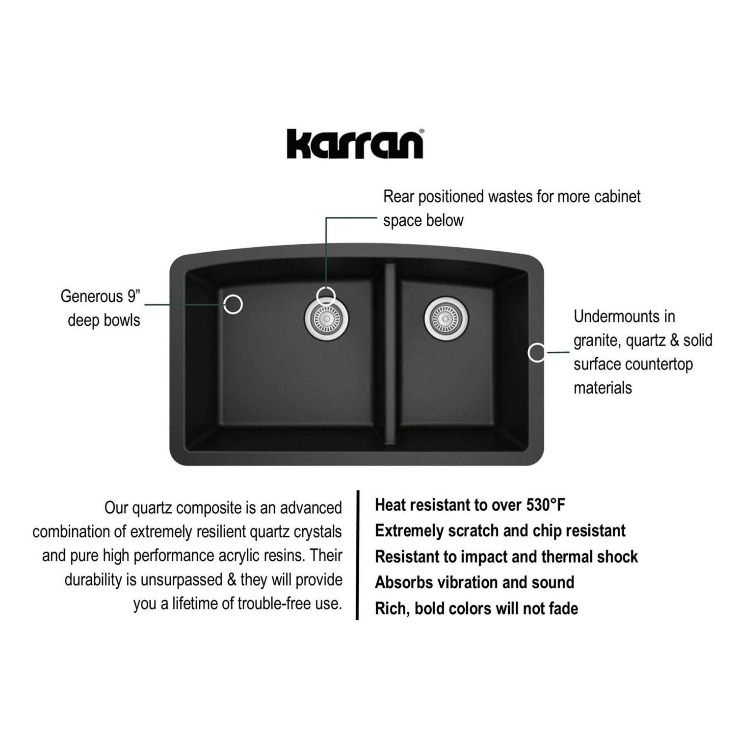 Karran Undermount Quartz Double Bowl Kitchen Sink QU-711 - Cheap Fitting