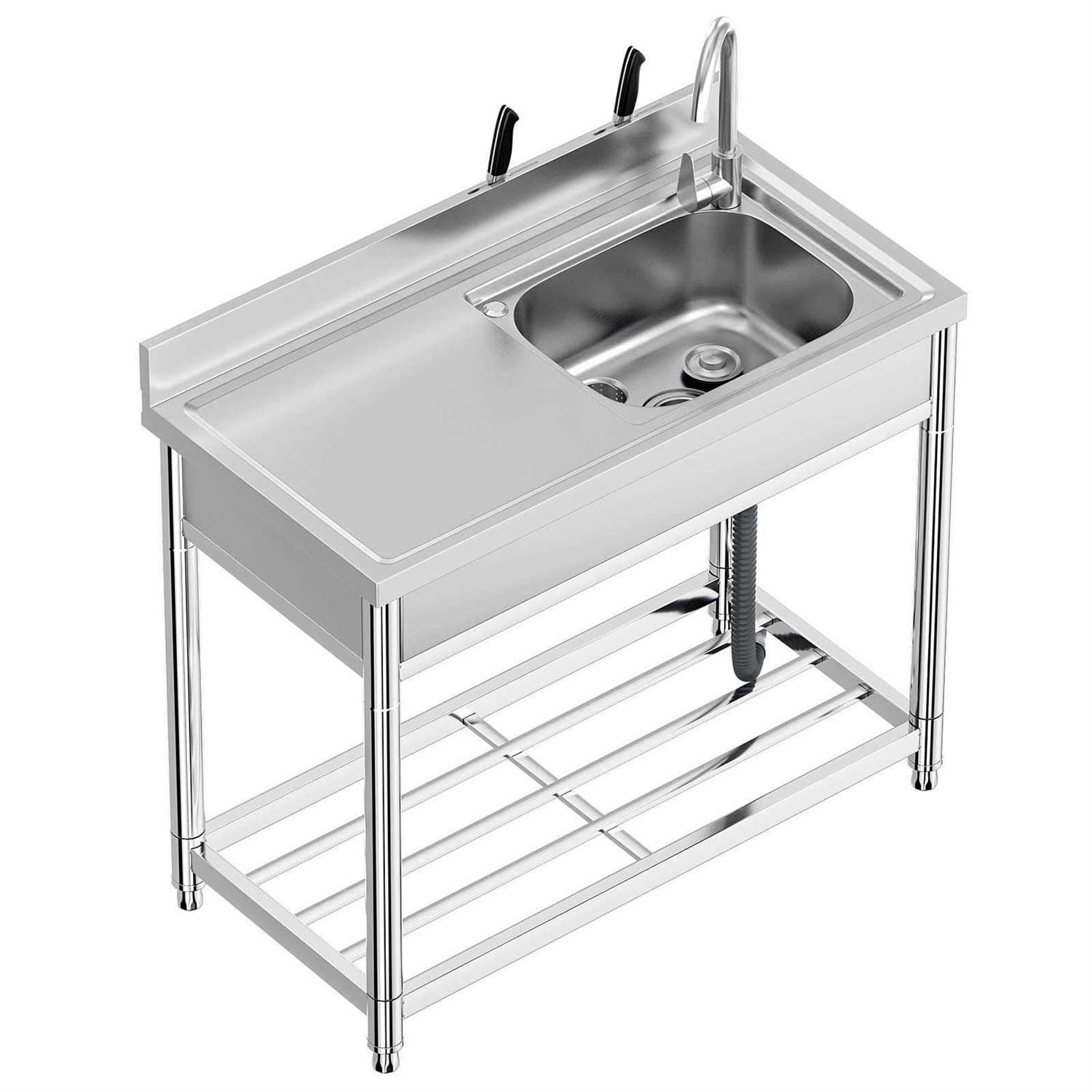 KINGBO Free Standing Stainless-steel Single Bowl Commercial Restaurant Kitchen Sink Set w/faucet & Drainboard - Cheap Fitting