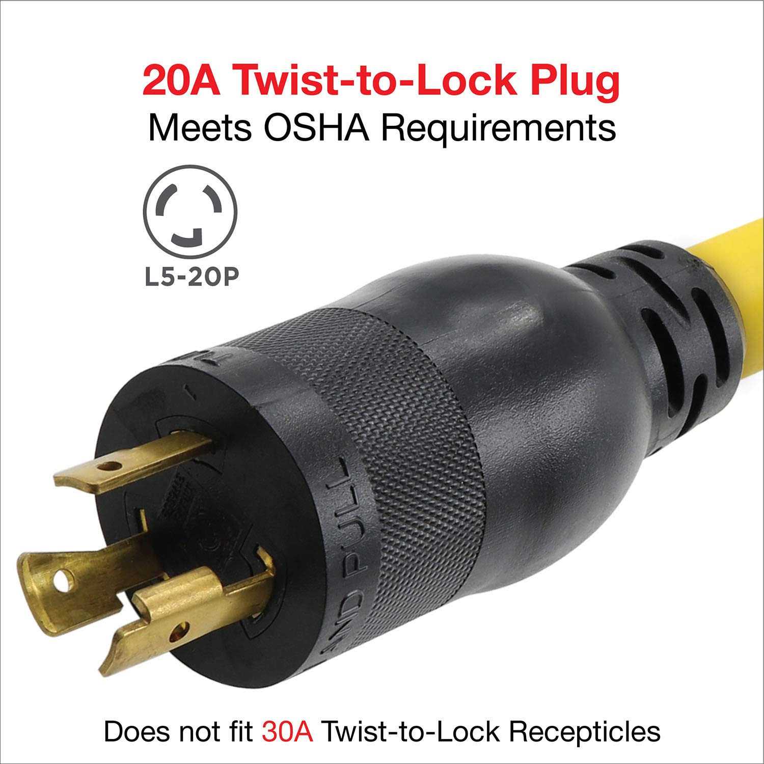 Clear Power 2 ft 12/3 STW W-Splitter 3 Outlet Extension Cord Adapter CP10066 - Cheap Fitting