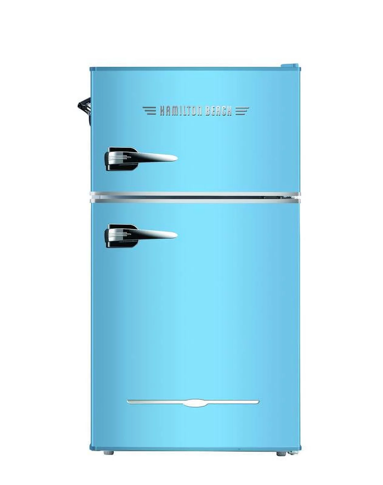 Hamilton Beach 3.1 Cu Ft 2 Door Retro Bar Refrigerator With Side Bottle Opener Sleek Retro Design, Glass Shelf, Blue, HBF3220 - Cheap Fitting