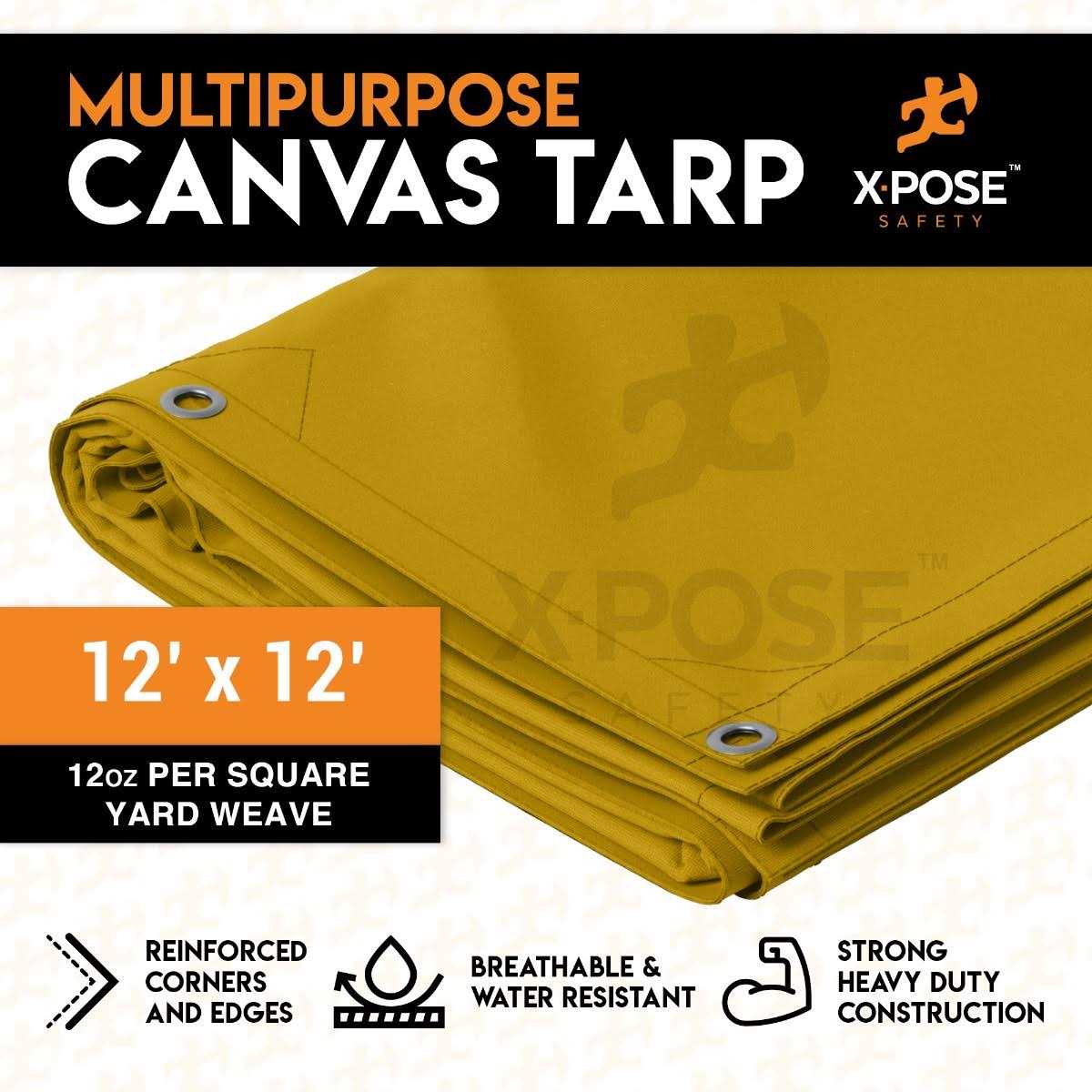 Xpose Safety Canvas Tarp Tan 8′ x 20′ Duck Canvas Heavy Duty 12 oz Waterproof with Brass Grommets CTT12 - Cheap Fitting