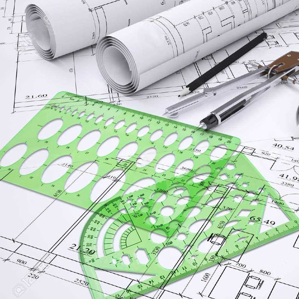 ipxead 11 Piece Geometric Drawing Template Measuring Ruler Transparent Green Plastic Ruler with Portable Plastic Bag - Cheap Fitting